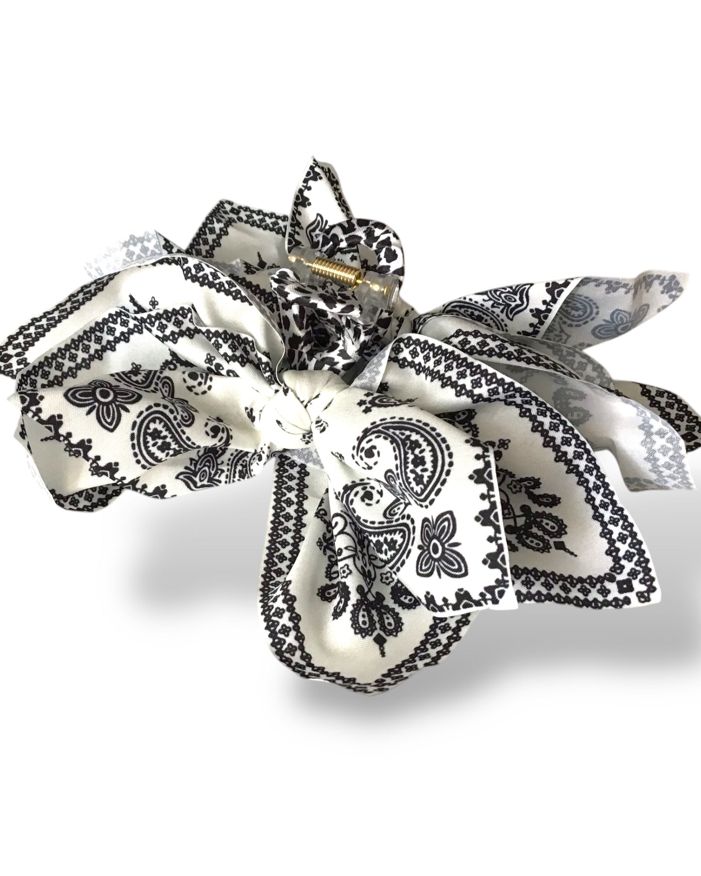 Genevieve Paisley Print Bow Hair Clip. Large.