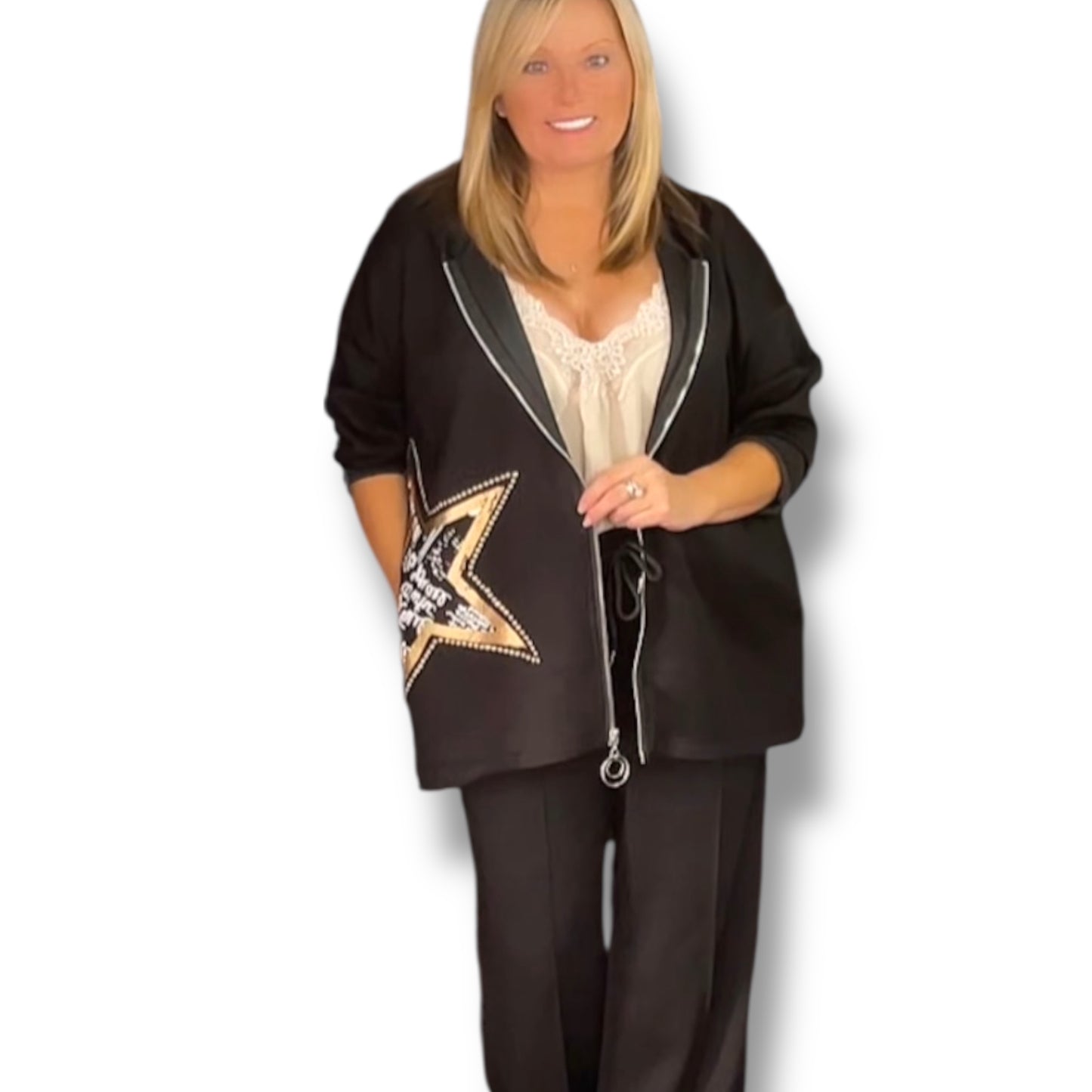 Ollie. Golden Star Hoodie With zip Front