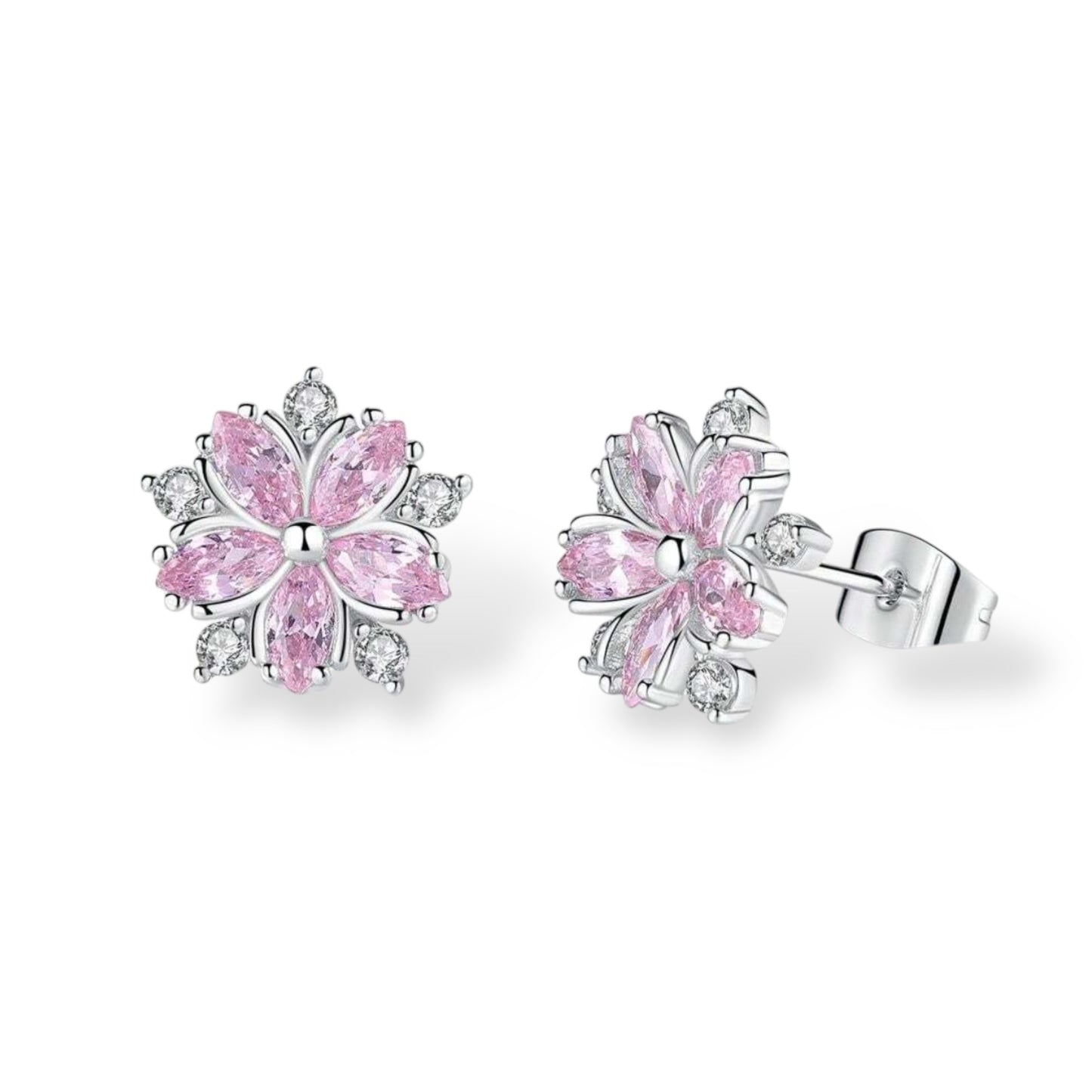 Pink Flower Stud Earrings