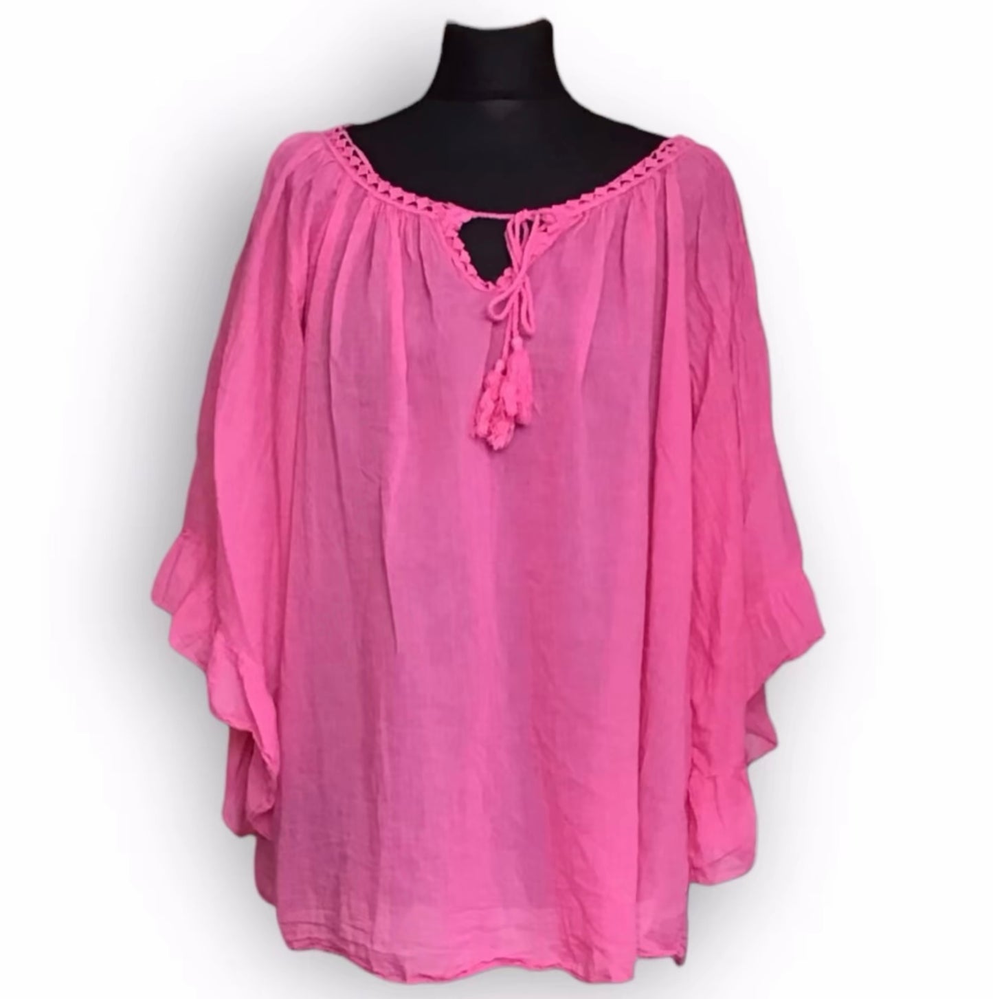 Mary. Sheer Cotton Angel Wing Sleeve Blouse