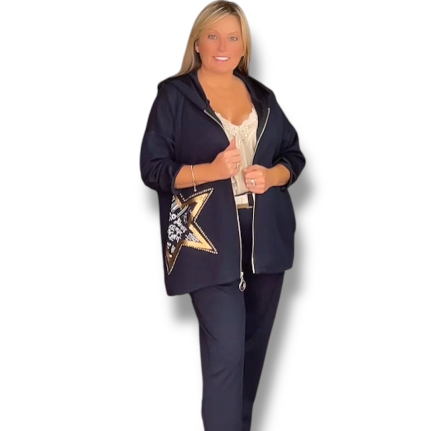 Ollie. Golden Star Hoodie With zip Front
