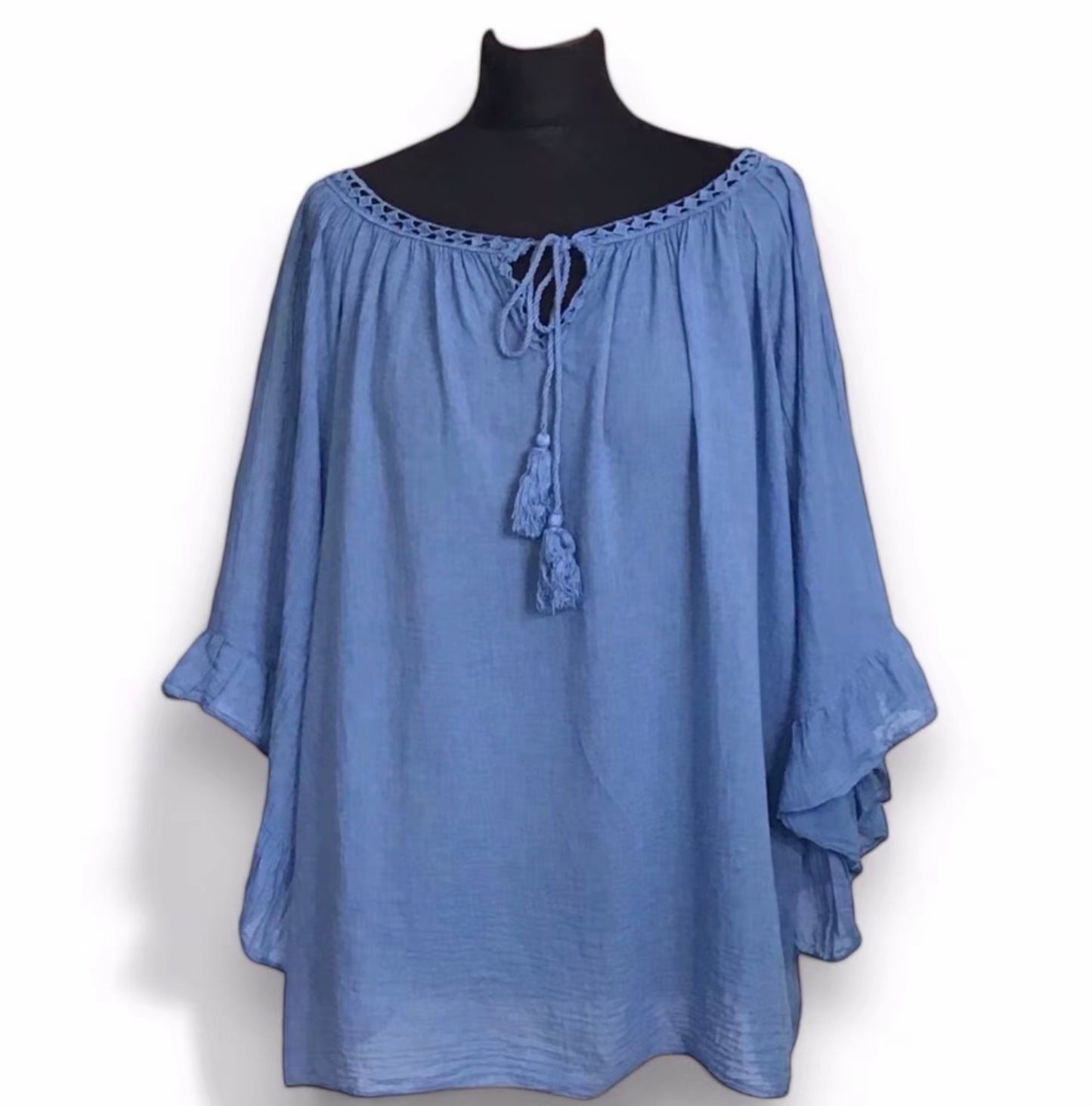 Mary. Sheer Cotton Angel Wing Sleeve Blouse