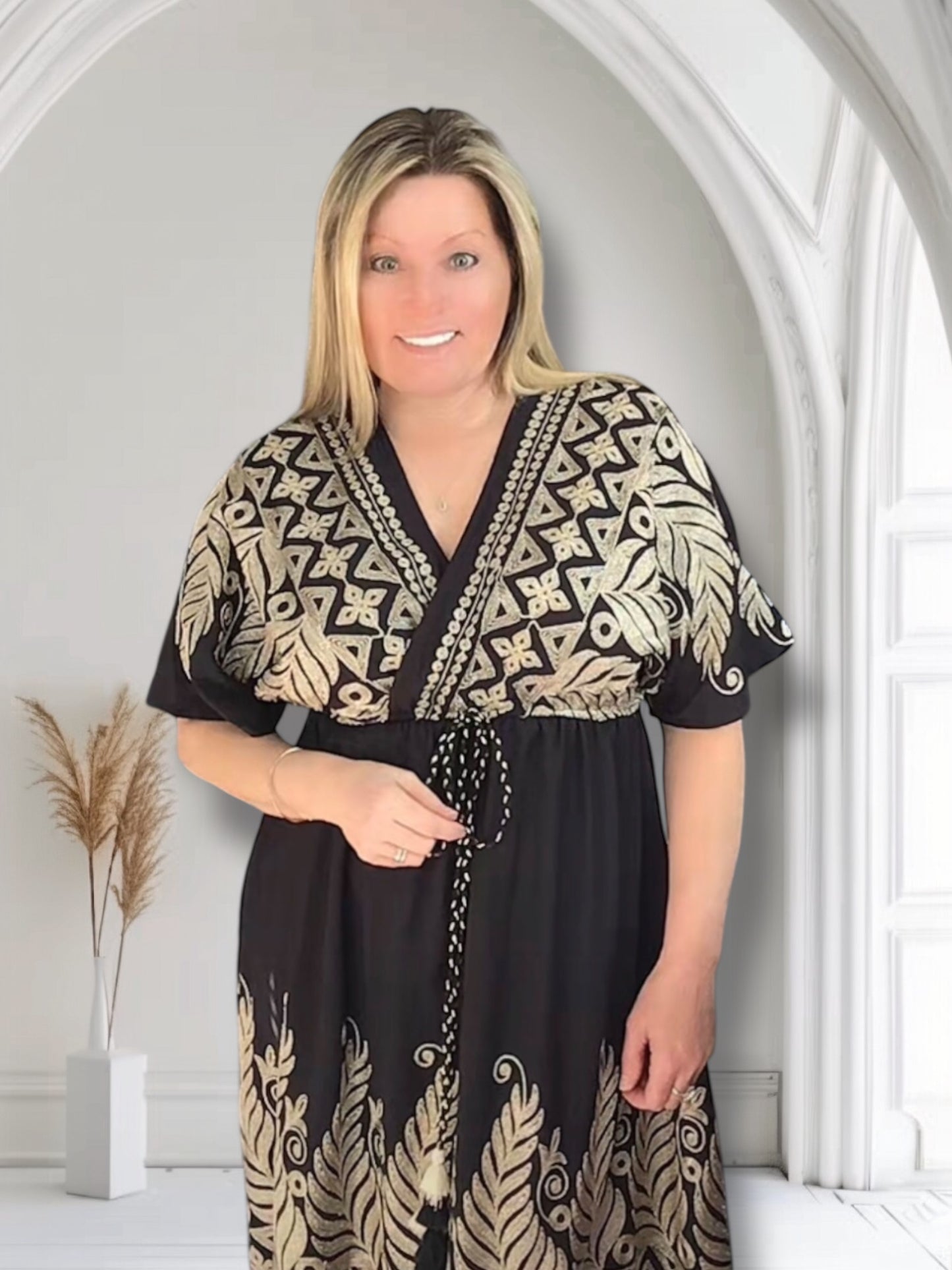 Stacy. Maxi Dress with Tassels & Gold Detailing
