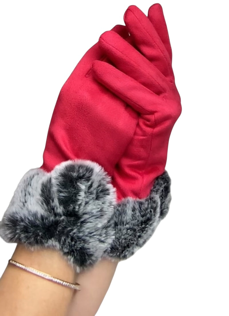 HAZEL. Elegant warm faux fur trim ladies gloves