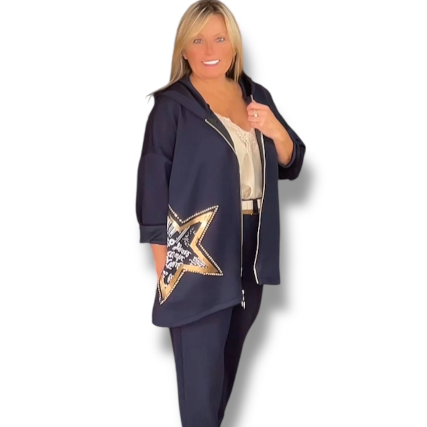 Ollie. Golden Star Hoodie With zip Front