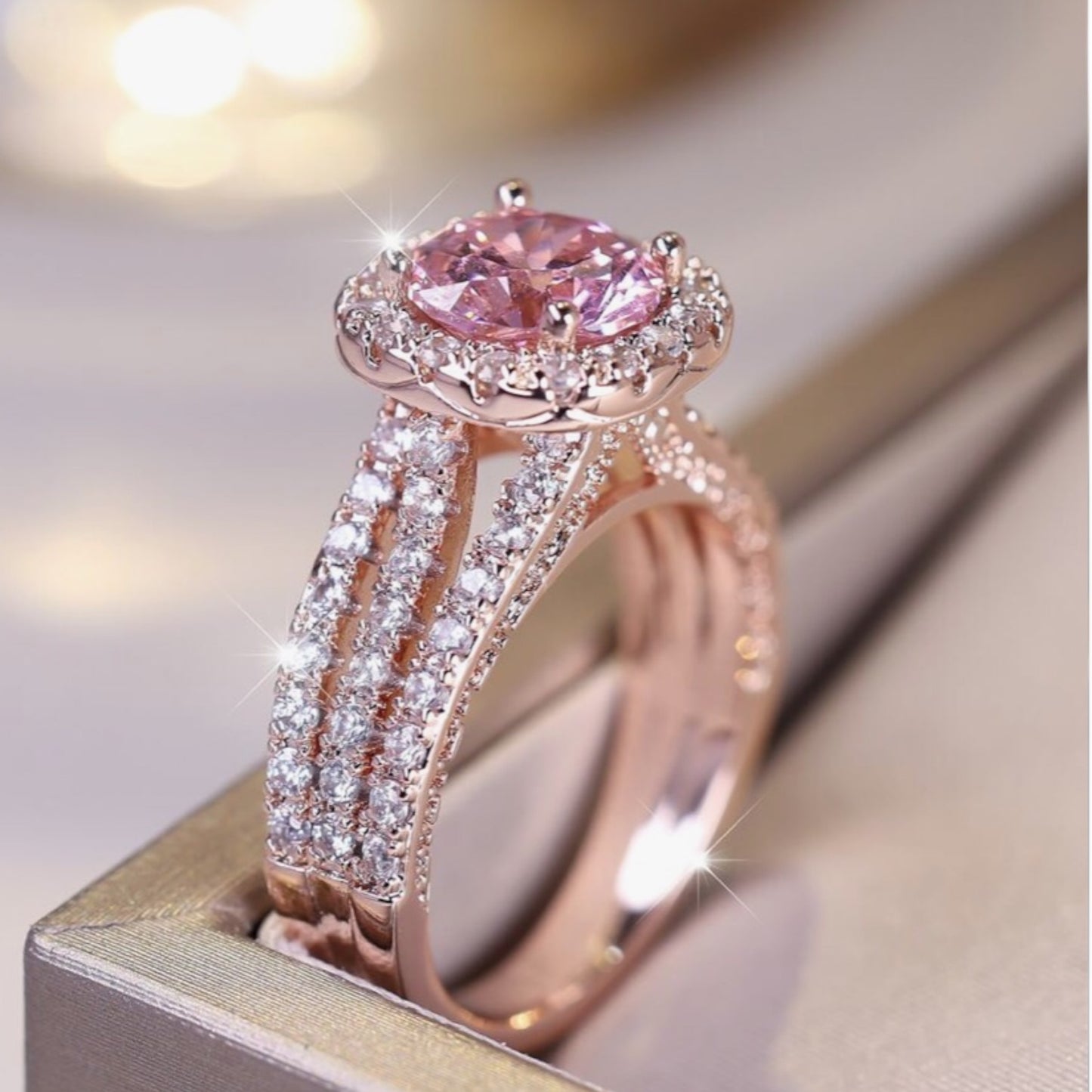 Pink CZ Square Ring