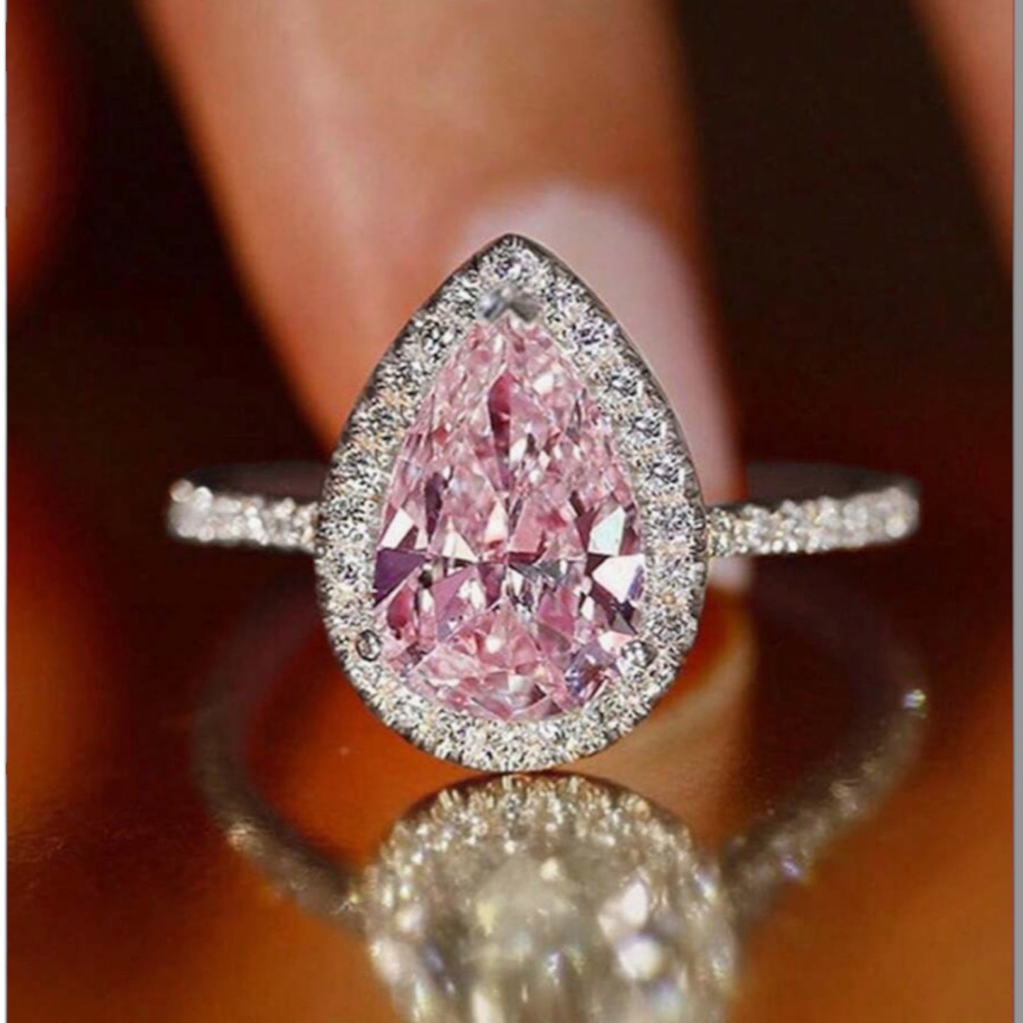 Pear Cubic Zirconia Ring ( Pink or Clear )