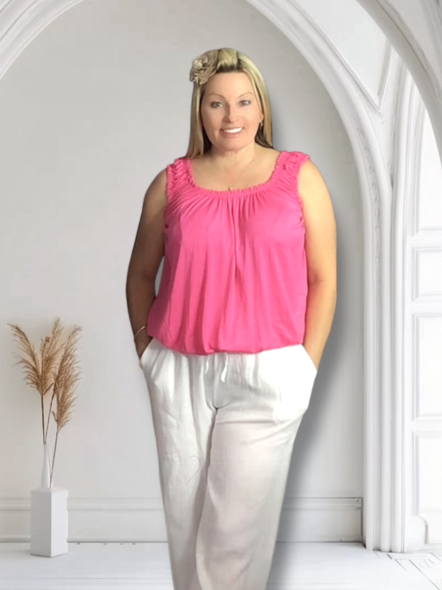 Sally. Bubble Elastic Neck Vest Top
