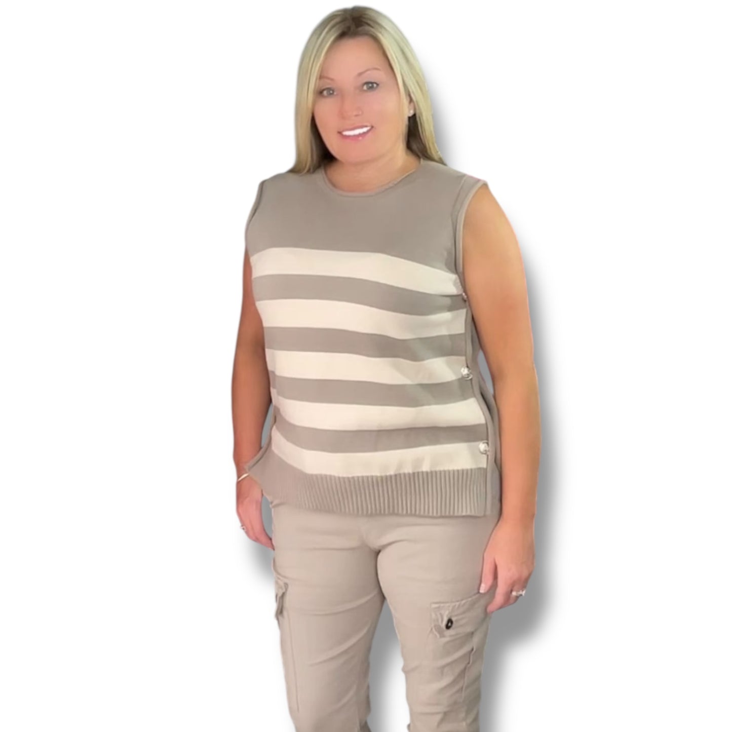Stripped Tank Top with Gold Buttons (Violet)