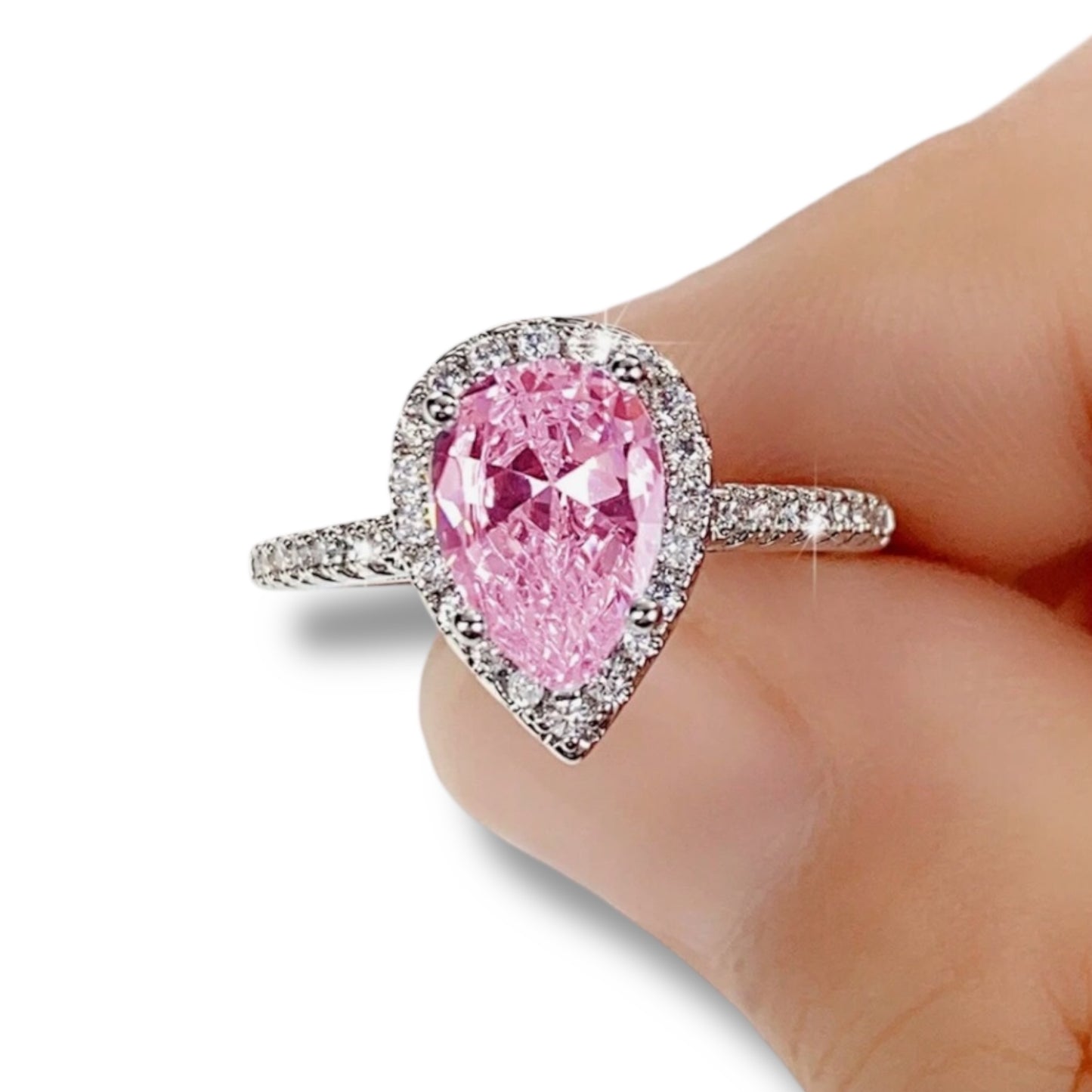 Pear Cubic Zirconia Ring ( Pink or Clear )