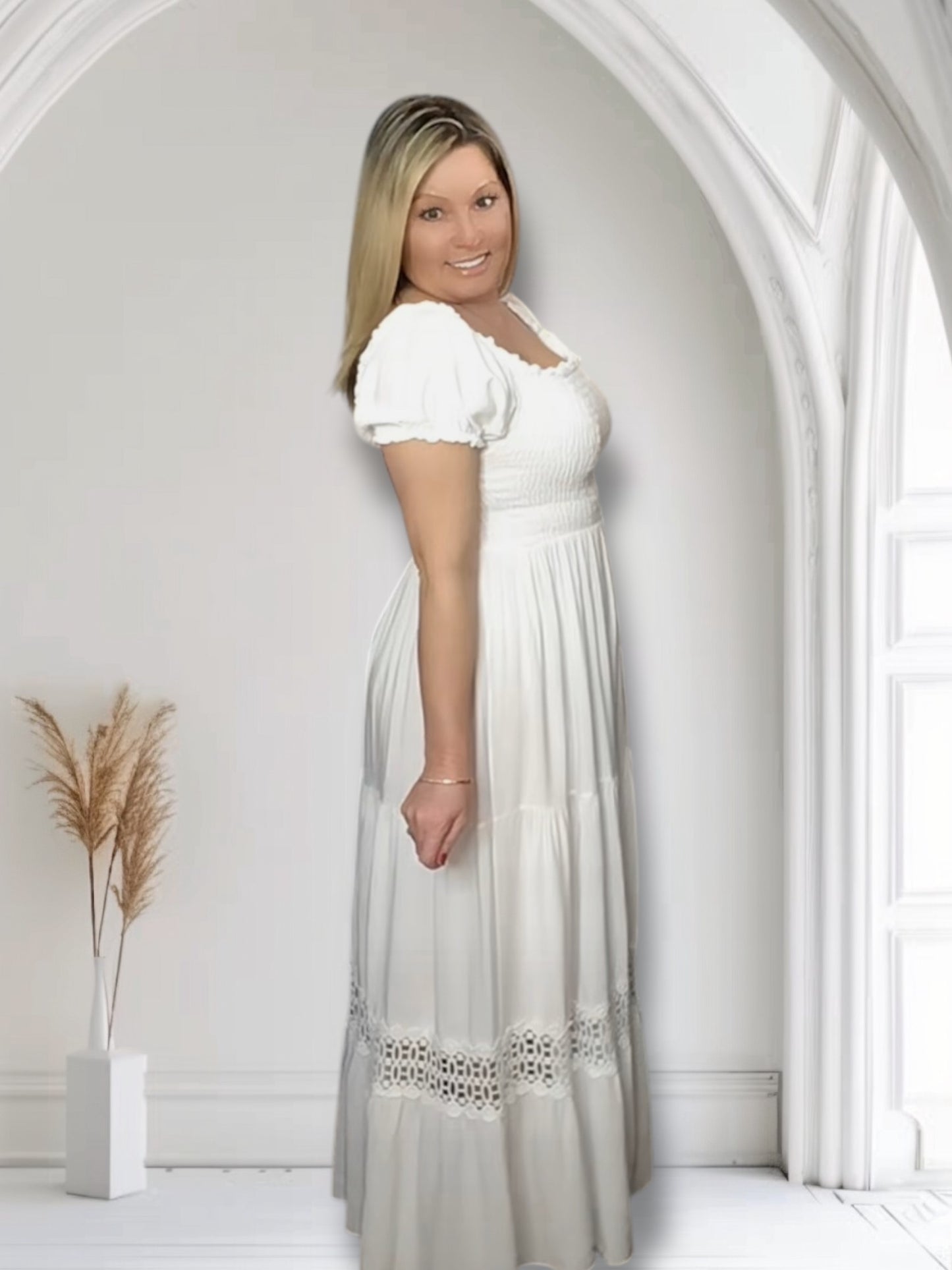 Anna. Smocked Bodice Midaxi Dress