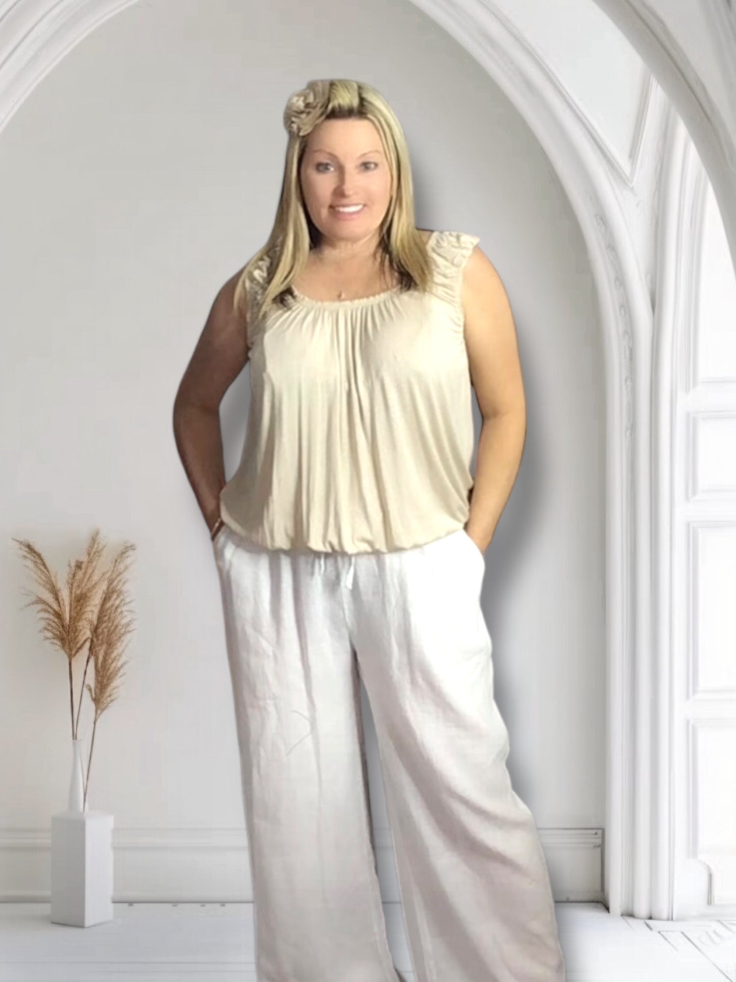 Sally. Bubble Elastic Neck Vest Top