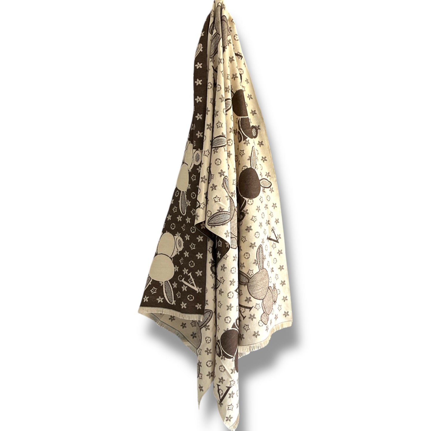 Wool Blend Scarf with Bunny & Clover Design