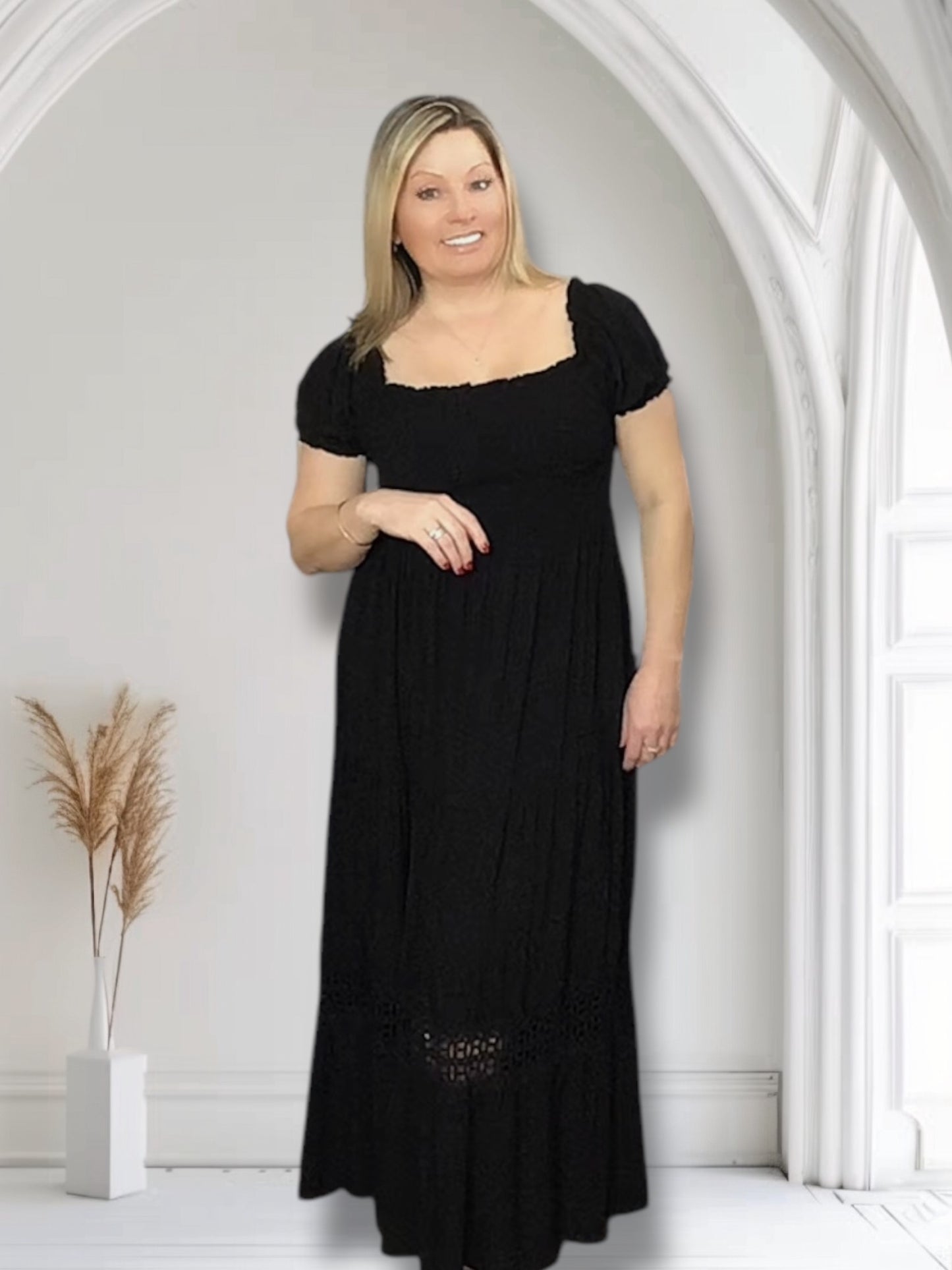 Anna. Smocked Bodice Midaxi Dress