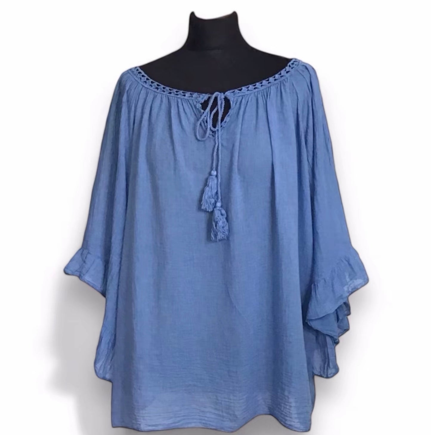 Mary. Sheer Cotton Angel Wing Sleeve Blouse