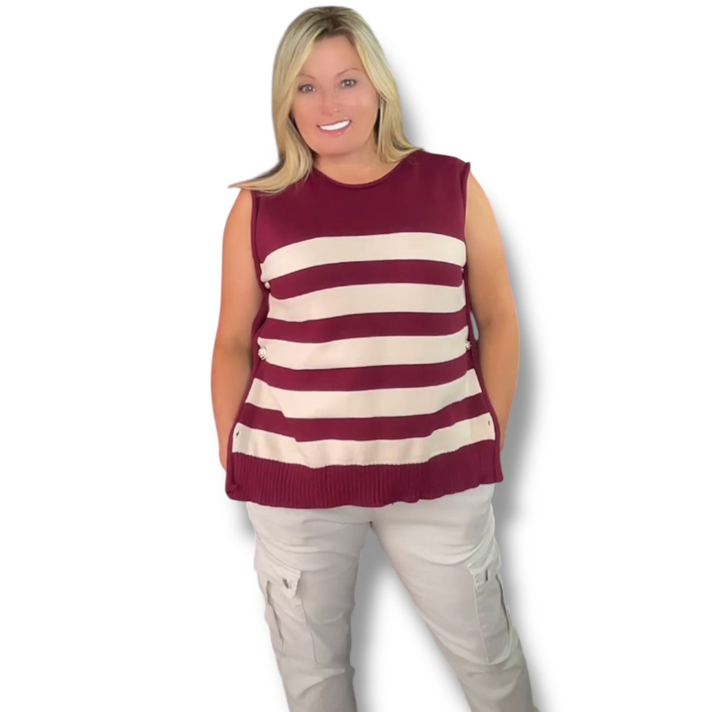 Stripped Tank Top with Gold Buttons (Violet)