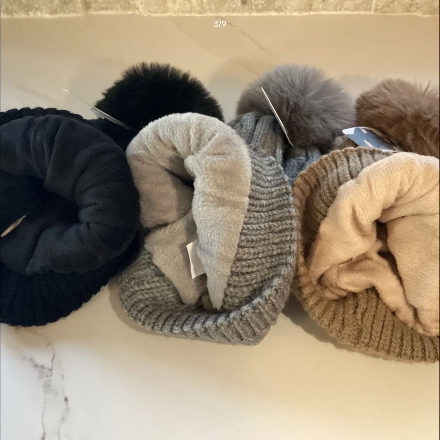Woolly PomPom Cable-Knit Fleece Lined Hat. (Aster)