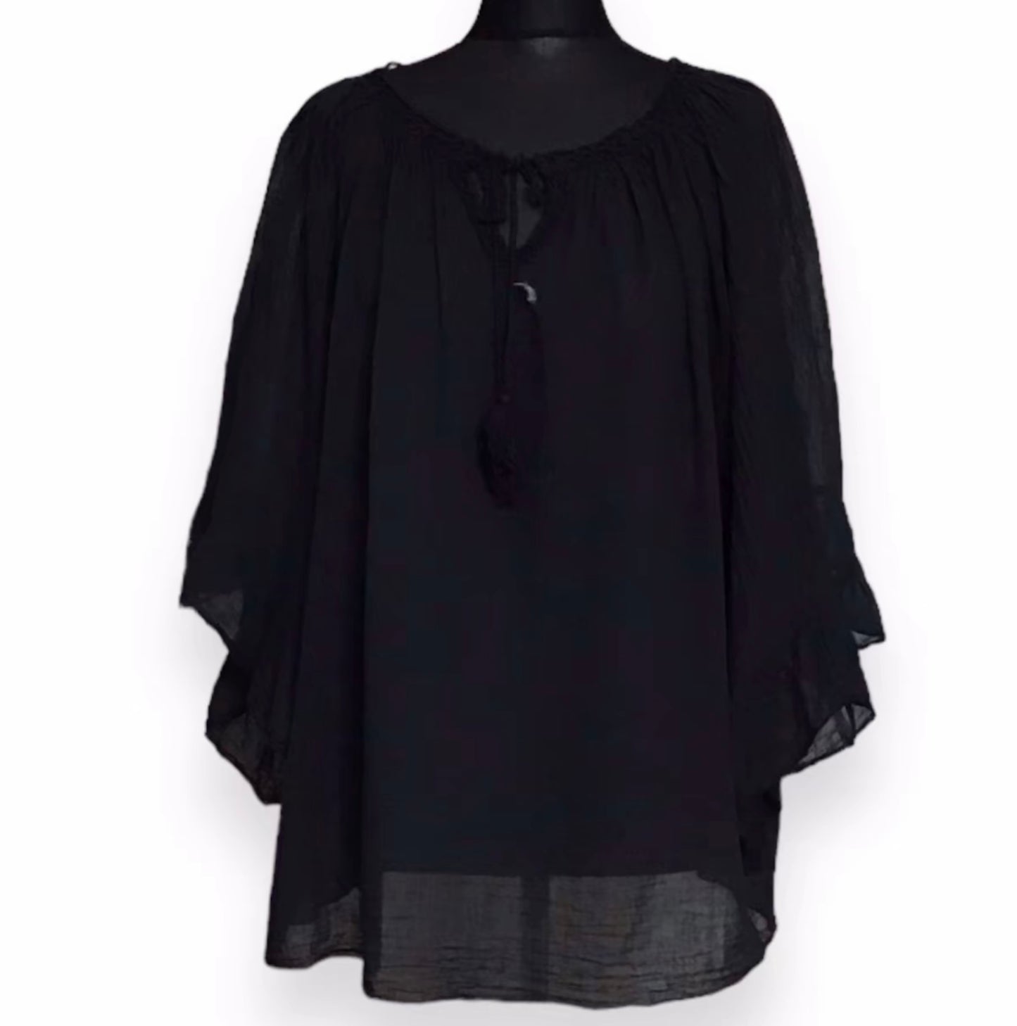 Mary. Sheer Cotton Angel Wing Sleeve Blouse