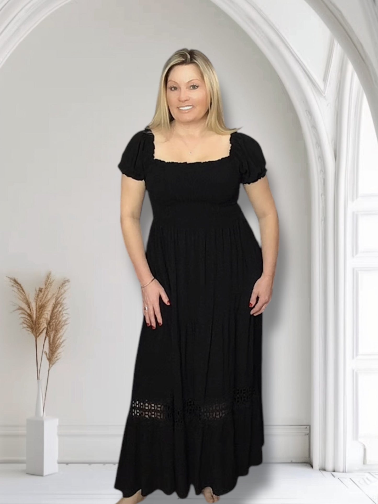 Anna. Smocked Bodice Midaxi Dress