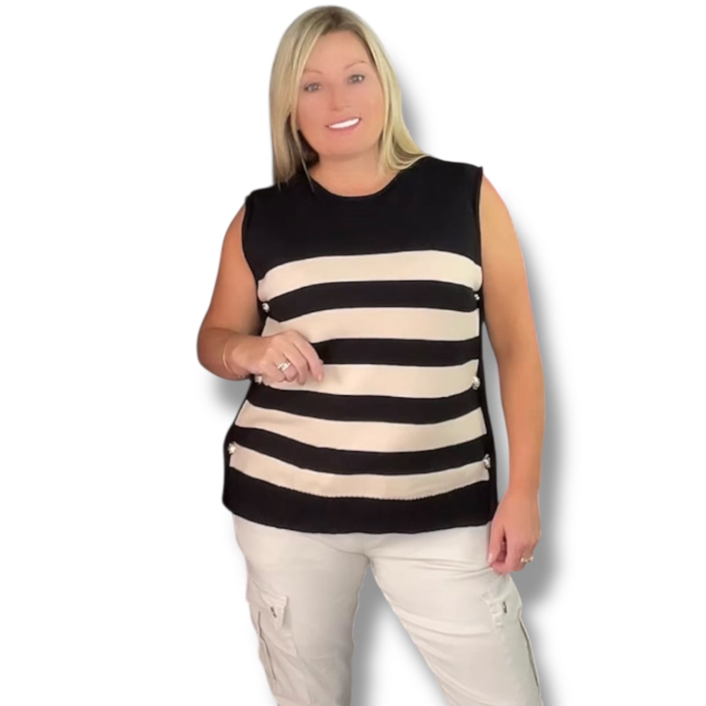 Stripped Tank Top with Gold Buttons (Violet)
