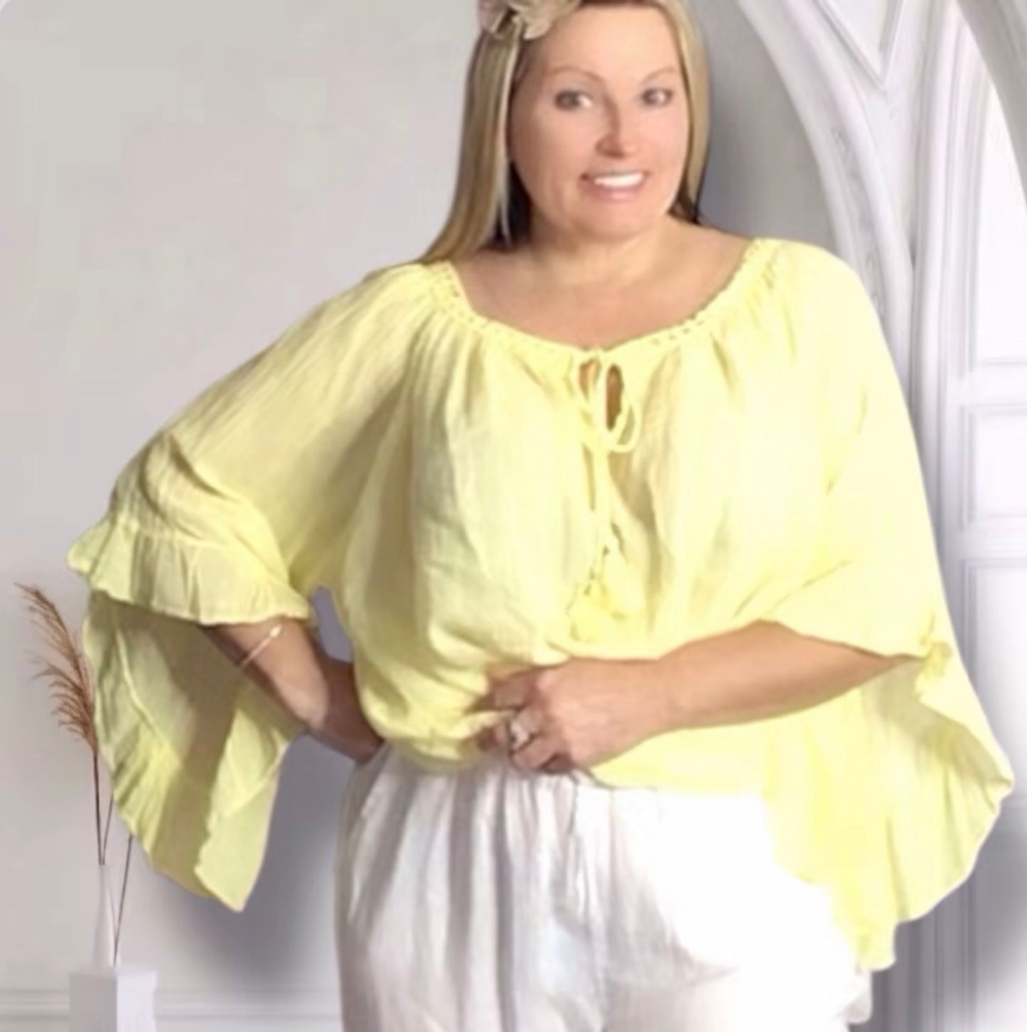 Mary. Sheer Cotton Angel Wing Sleeve Blouse
