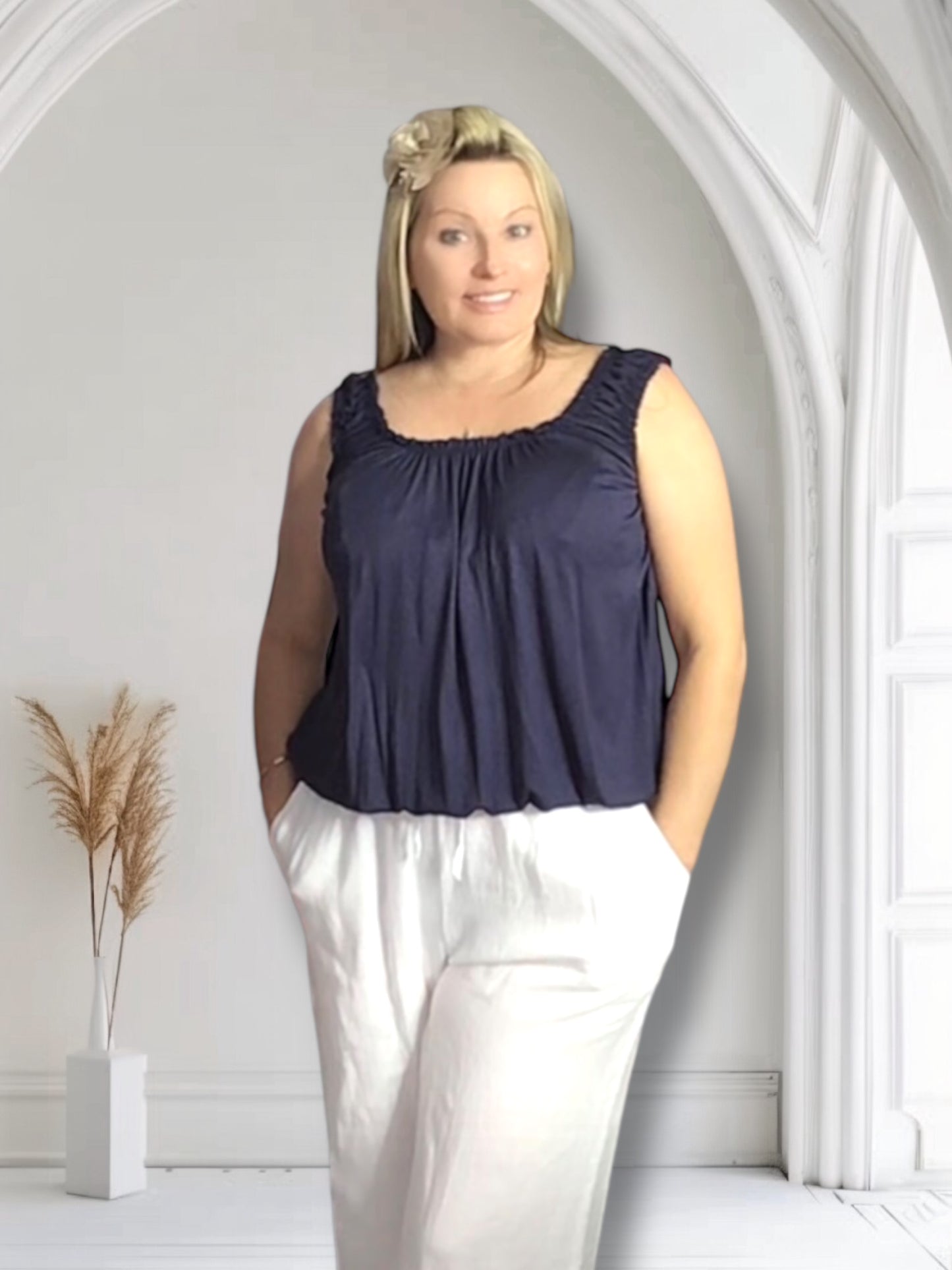 Sally. Bubble Elastic Neck Vest Top
