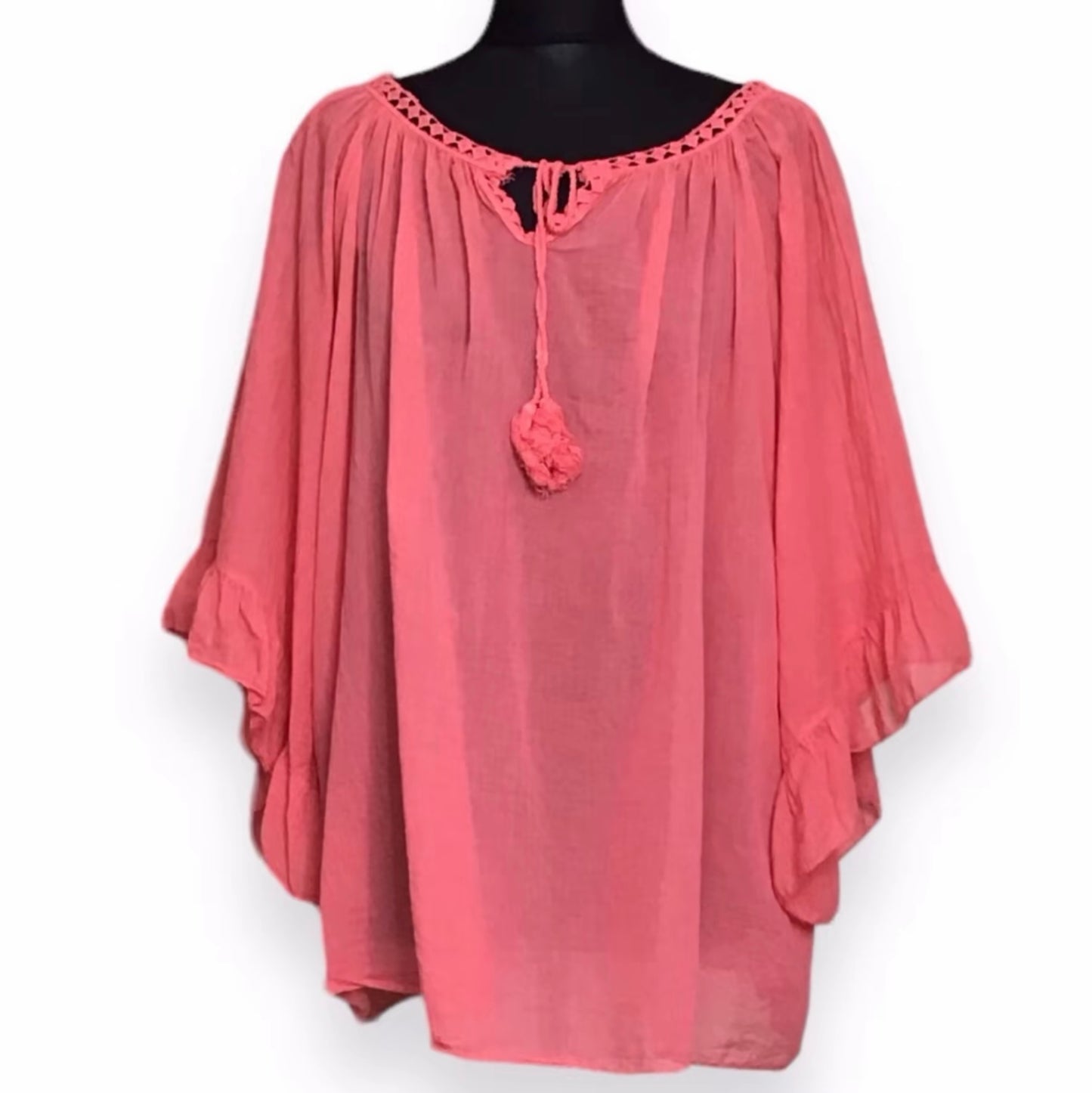 Mary. Sheer Cotton Angel Wing Sleeve Blouse