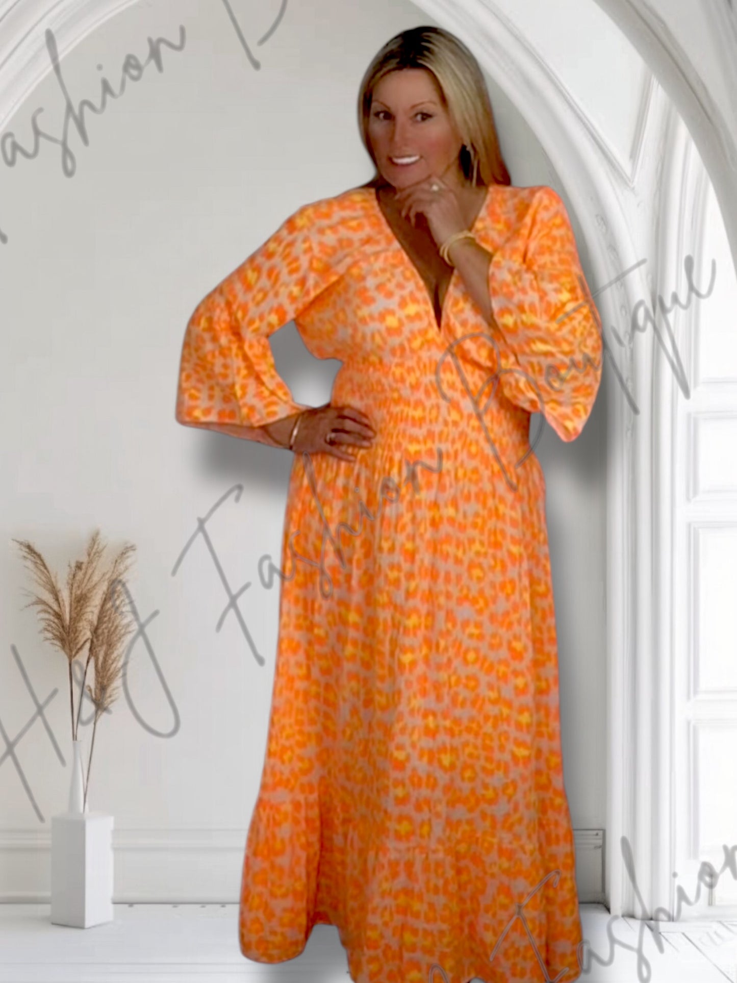 Beckie. Cheesecloth Animal Print Smocked MIDI Dress