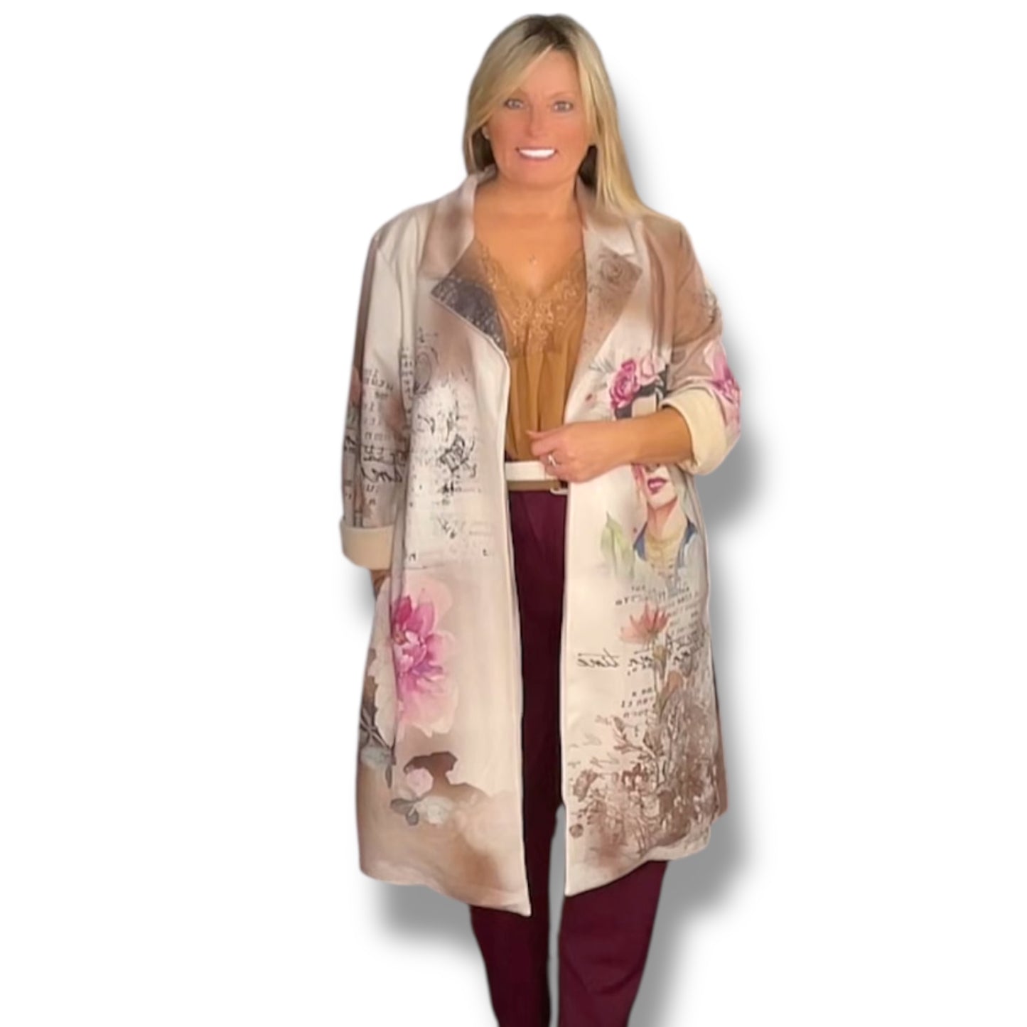 Alaya, Floral Faux Suede Feeling Coat