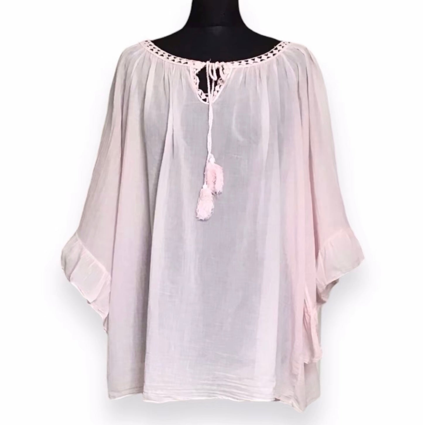Mary. Sheer Cotton Angel Wing Sleeve Blouse