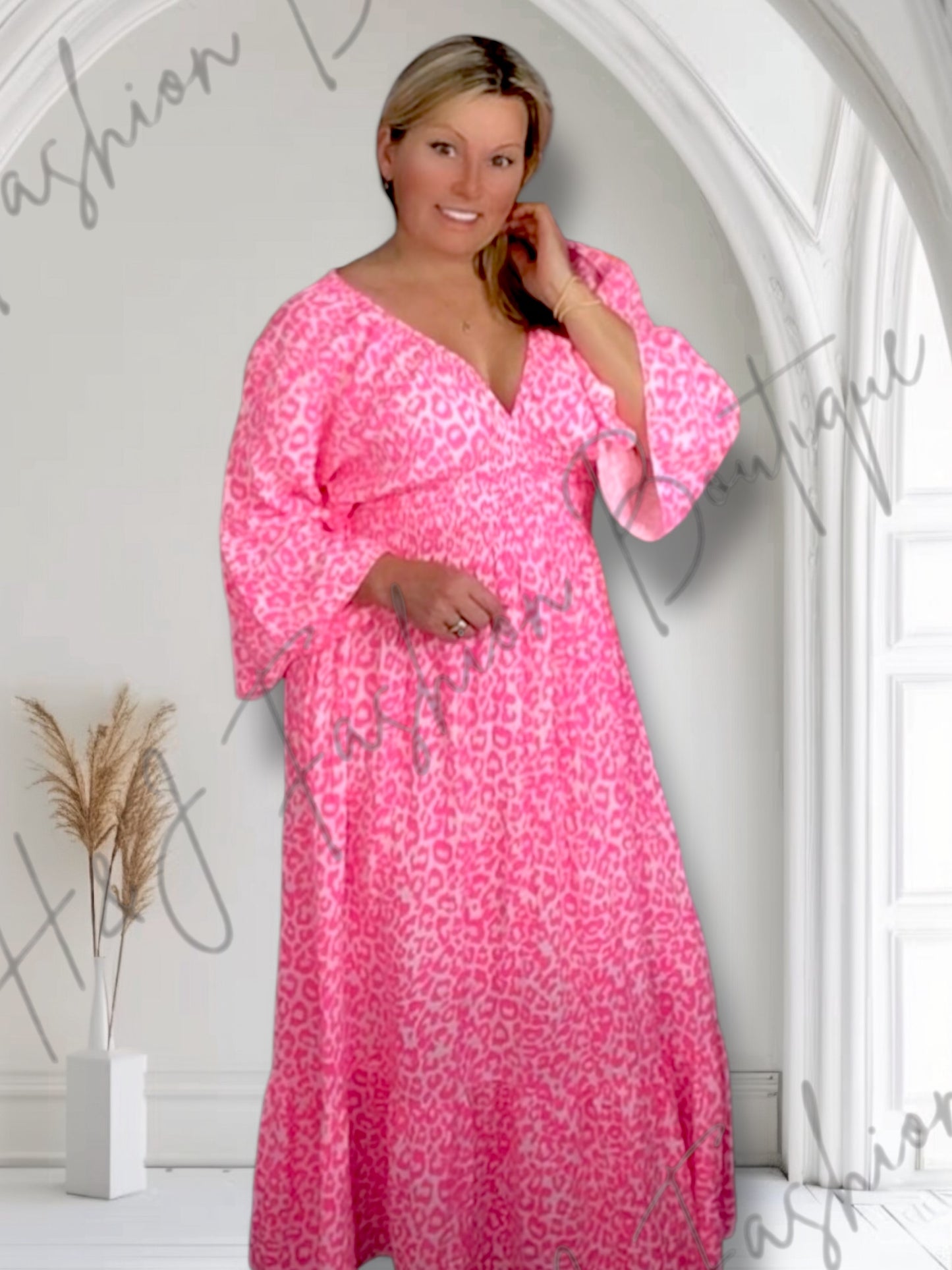 Beckie. Cheesecloth Animal Print Smocked MIDI Dress
