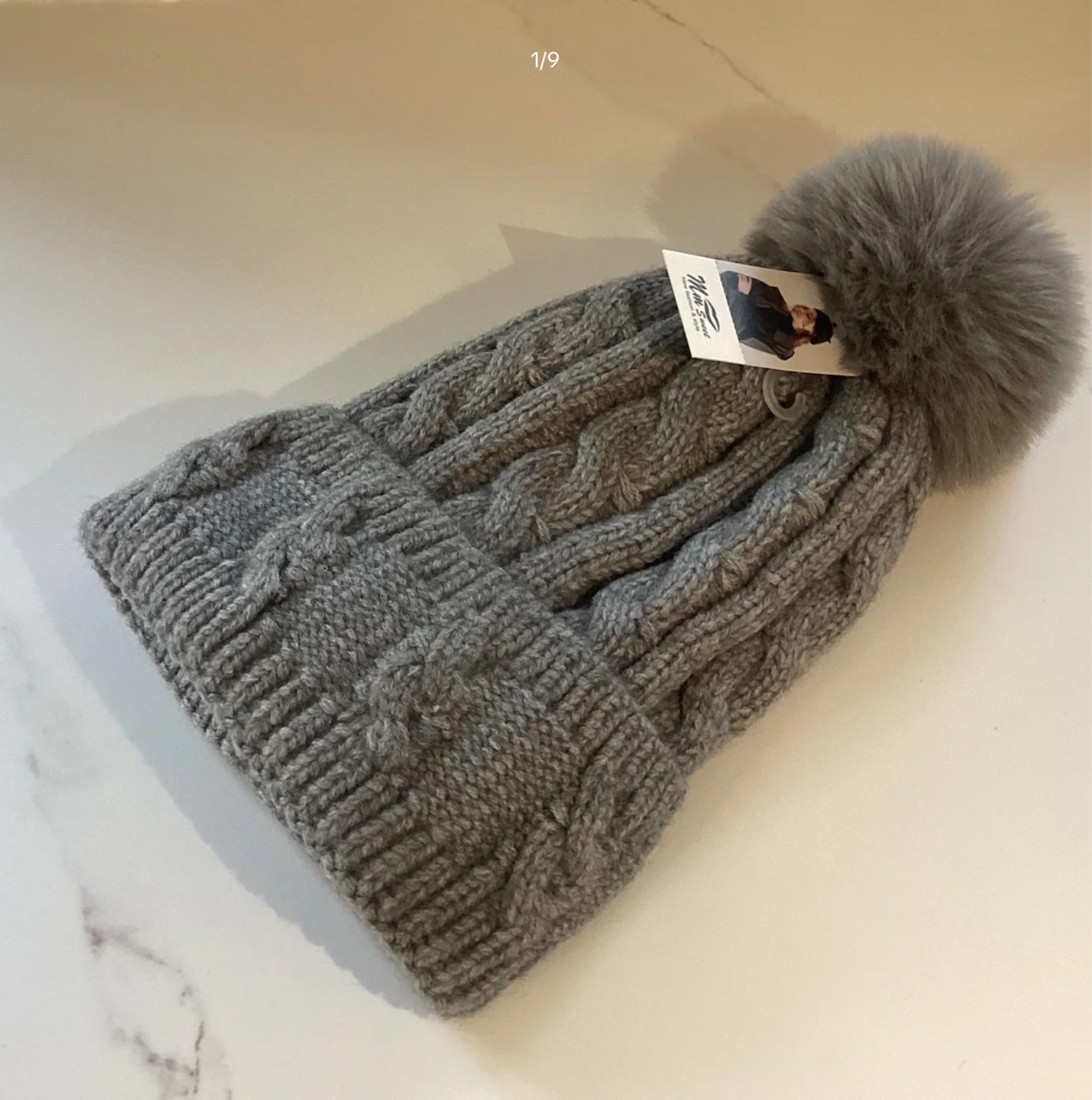 Woolly PomPom Cable-Knit Fleece Lined Hat. (Aster)