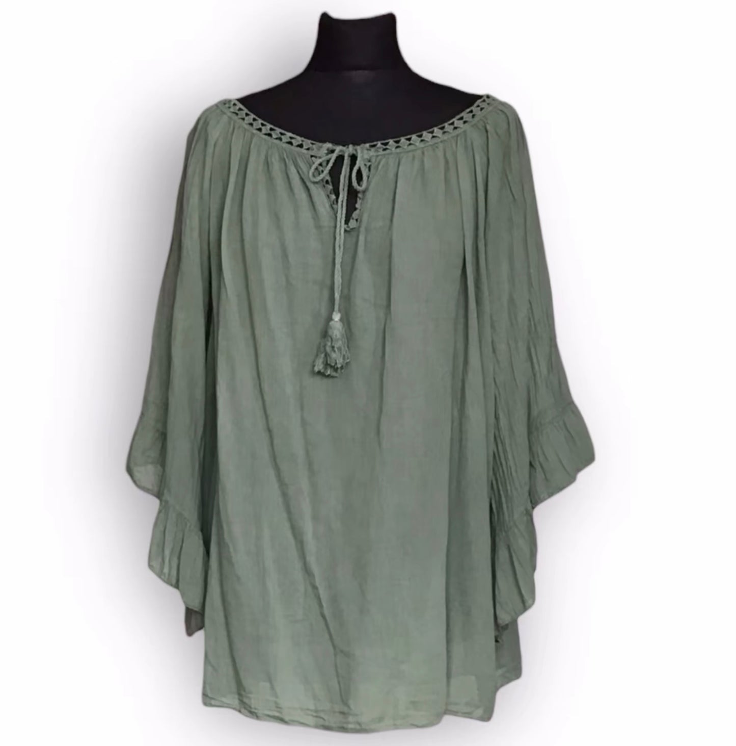 Mary. Sheer Cotton Angel Wing Sleeve Blouse
