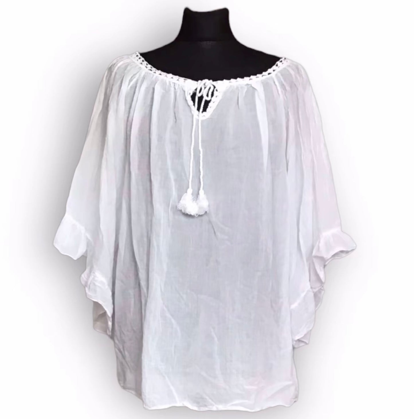 Mary. Sheer Cotton Angel Wing Sleeve Blouse