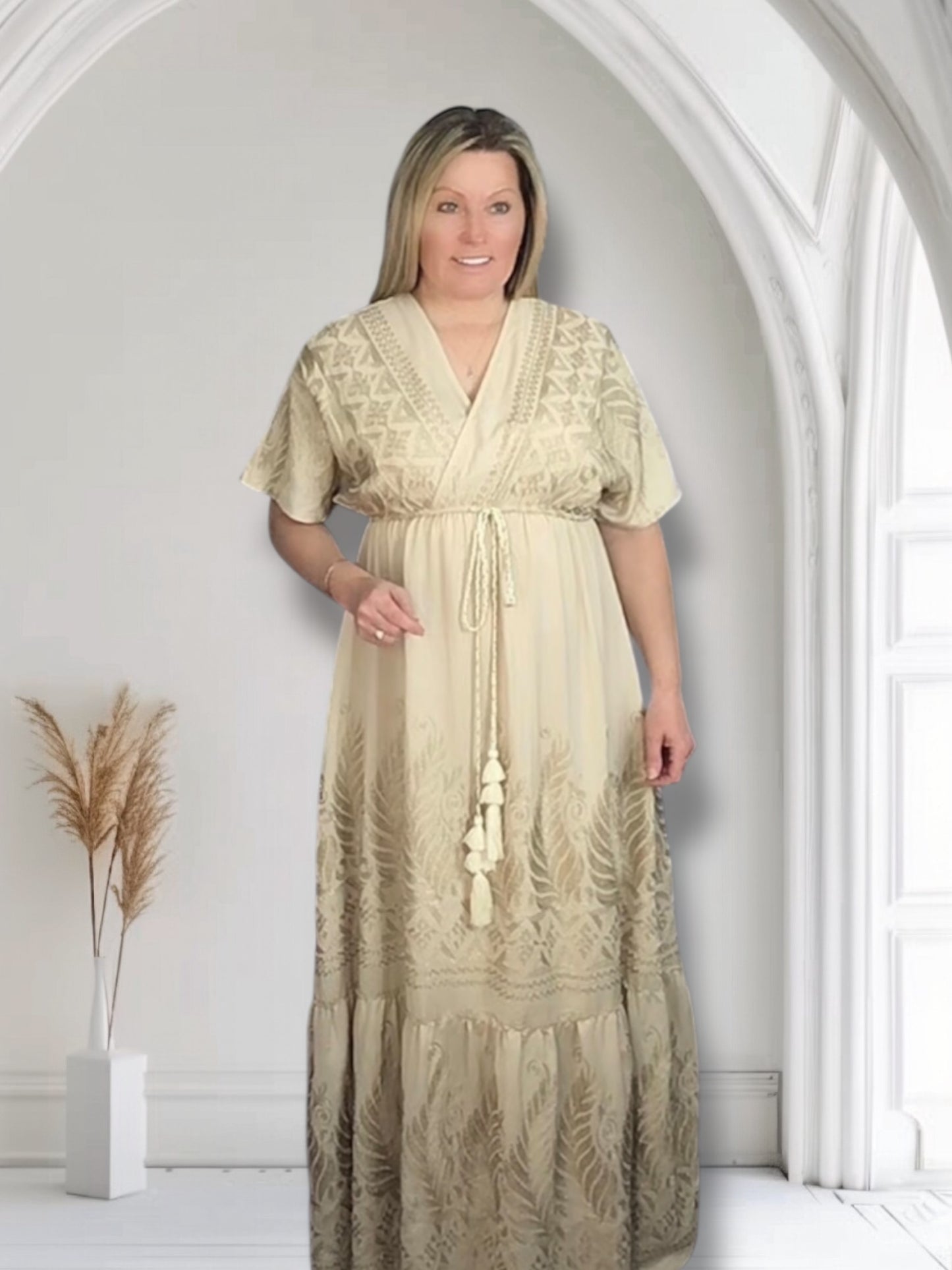 Stacy. Maxi Dress with Tassels & Gold Detailing