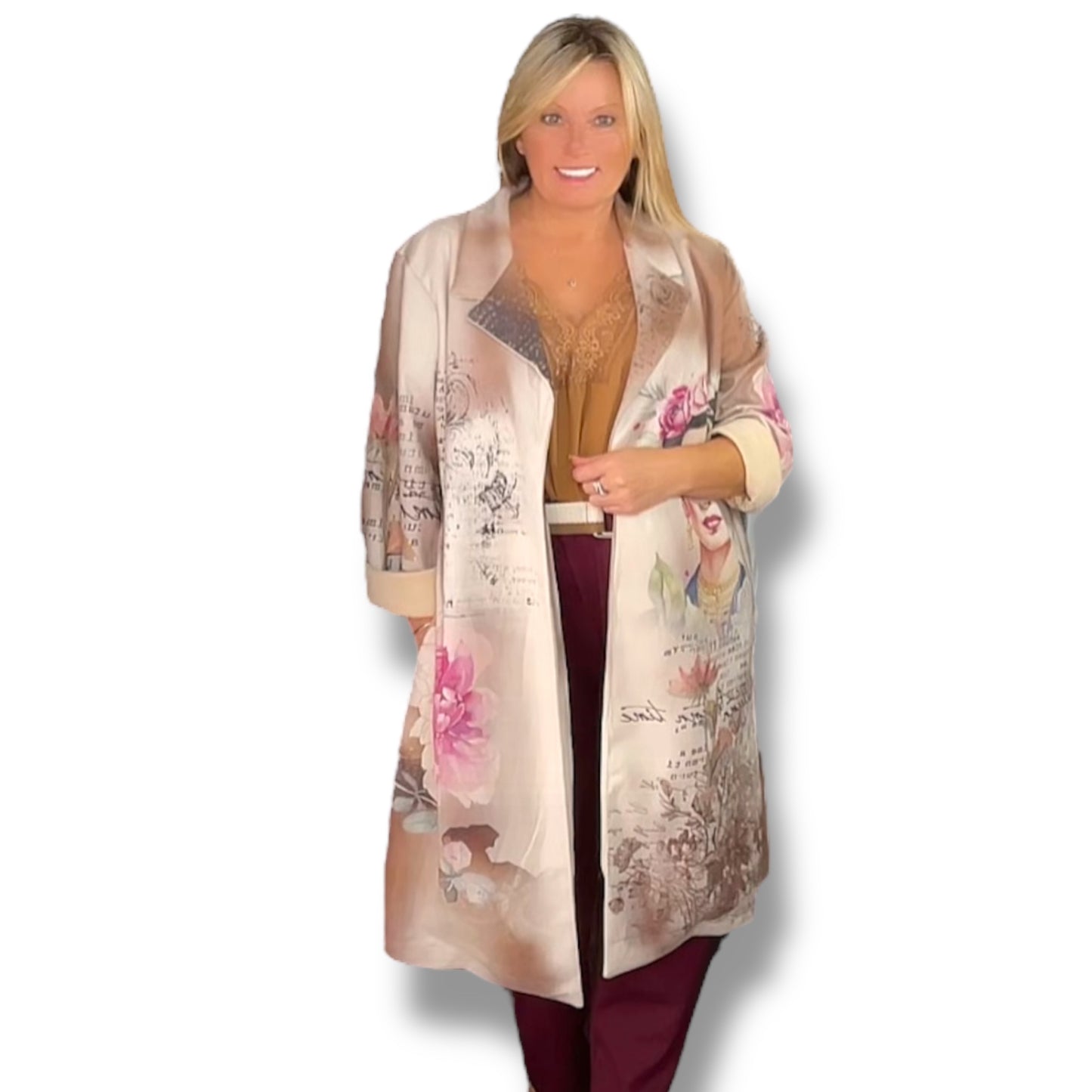 Alaya, Floral Faux Suede Feeling Coat