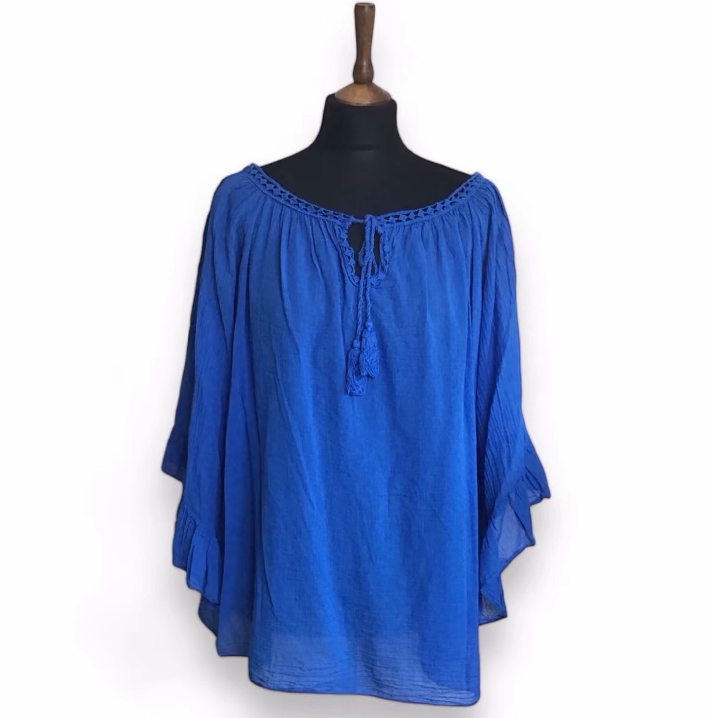 Mary. Sheer Cotton Angel Wing Sleeve Blouse