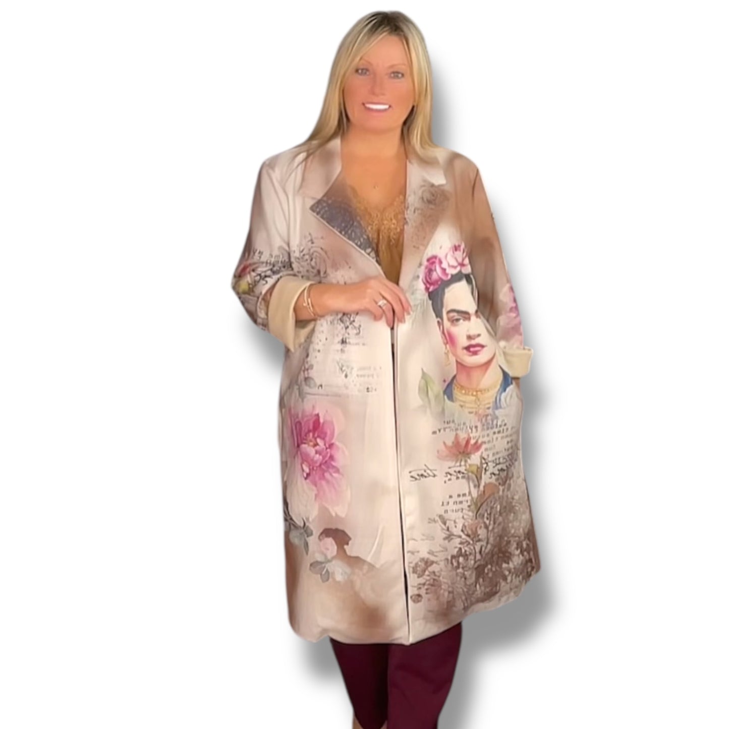 Alaya, Floral Faux Suede Feeling Coat