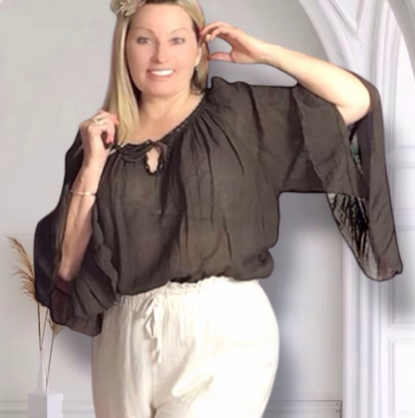 Mary. Sheer Cotton Angel Wing Sleeve Blouse