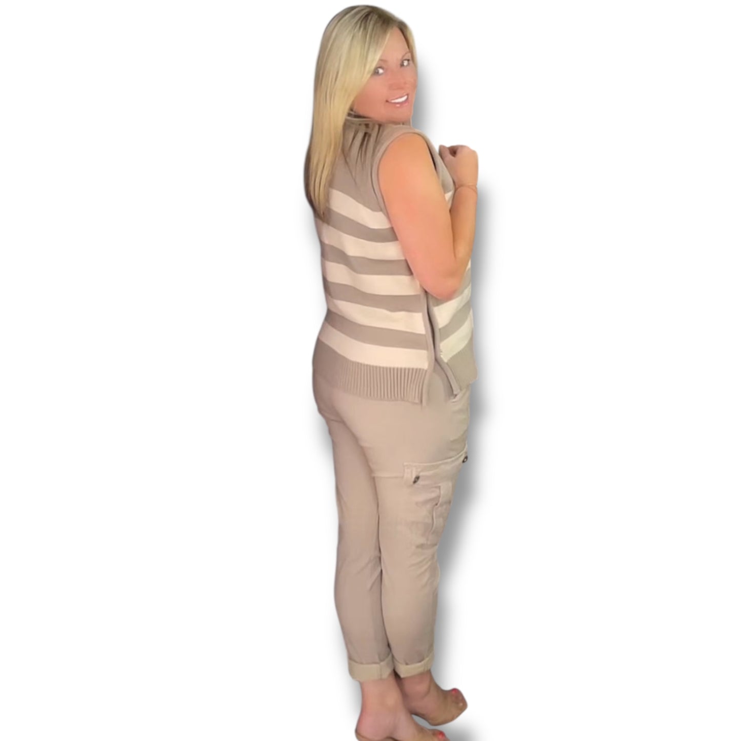 Stripped Tank Top with Gold Buttons (Violet)