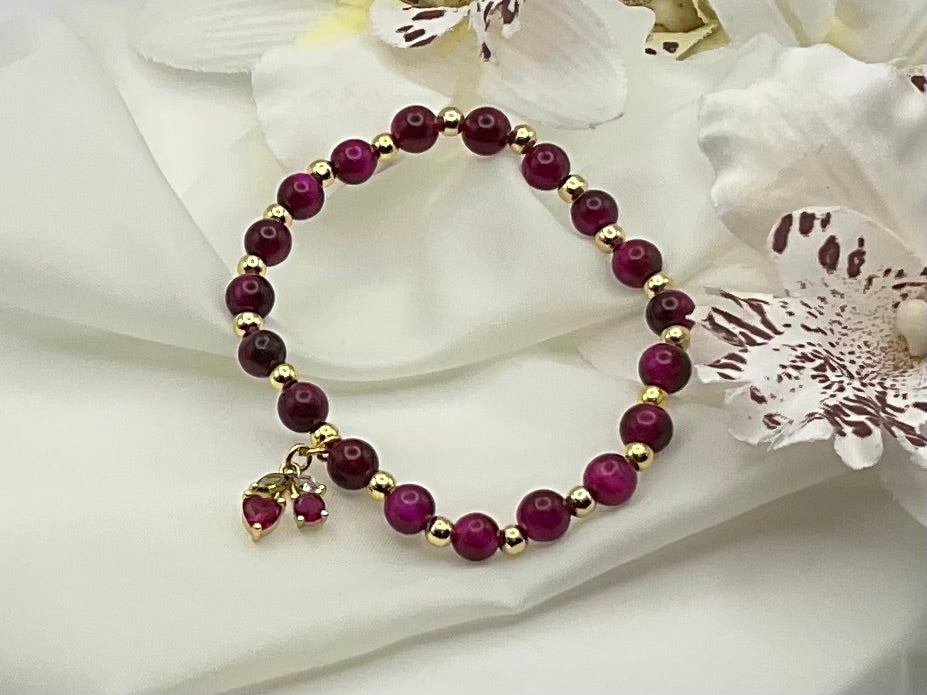 Crimson Tiger Eye Charm Bracelet
