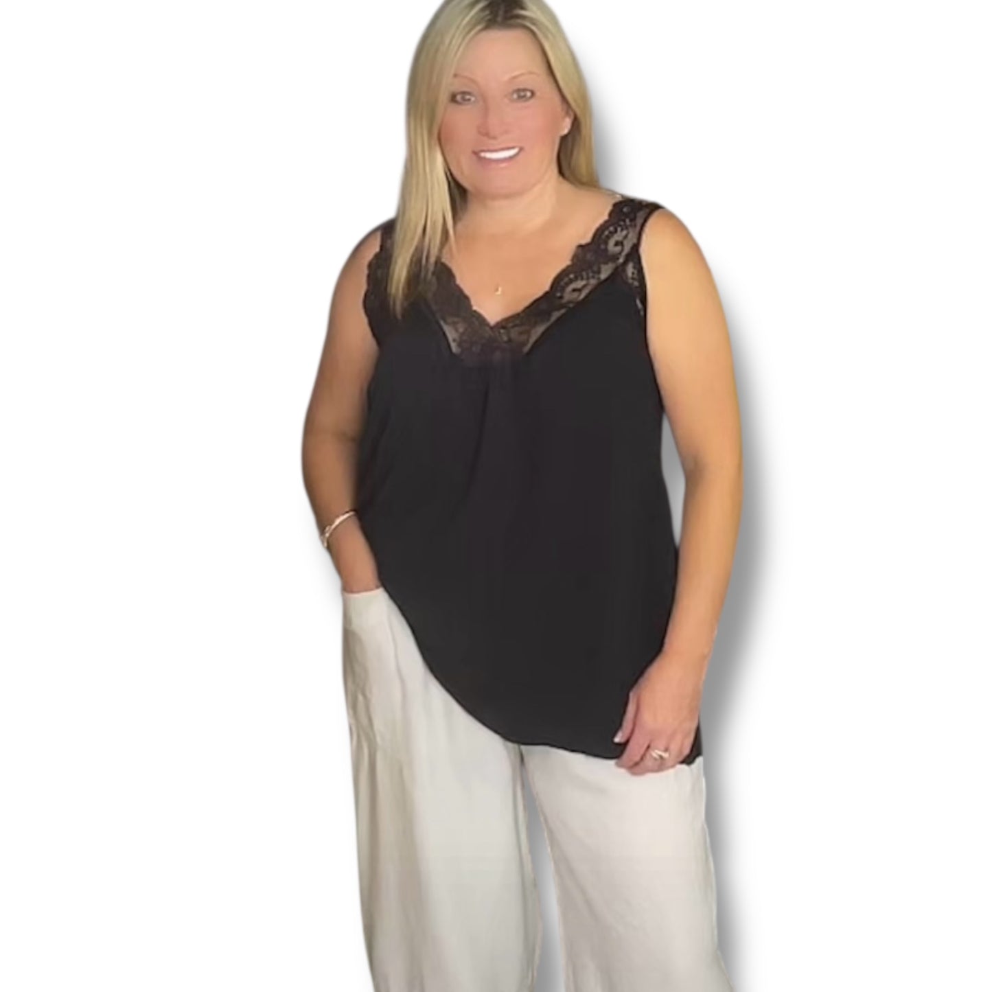 Tori. Lace Trim Vest Camisole Top