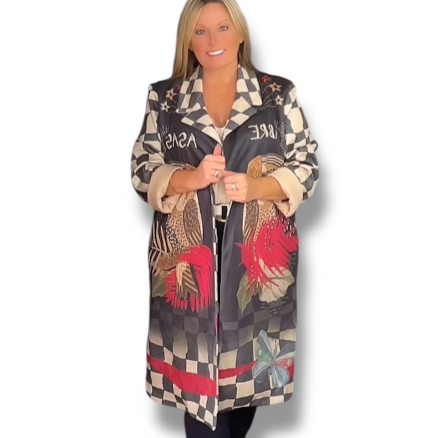 Alaya. Faux Suede Checkered Coat