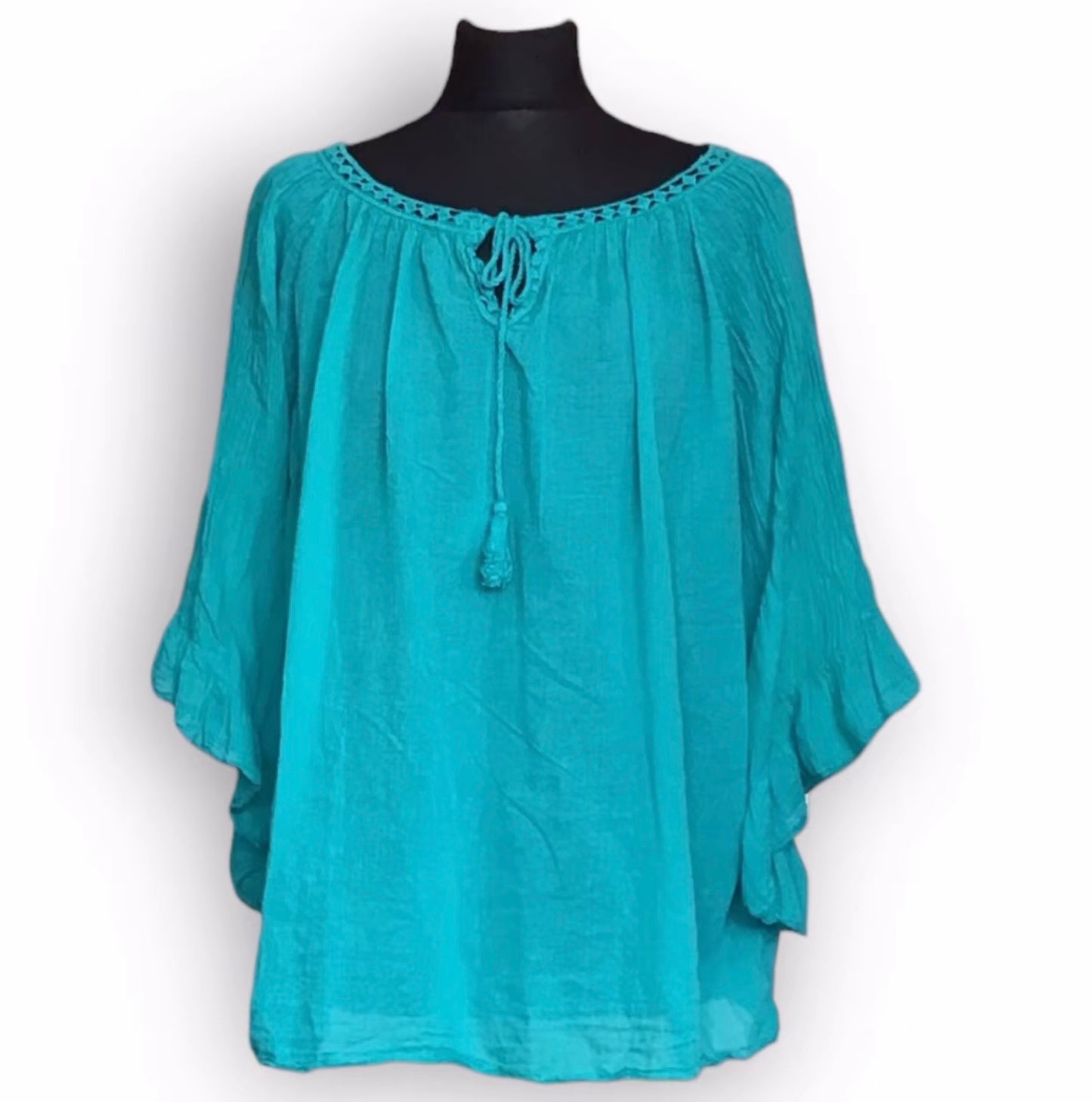 Mary. Sheer Cotton Angel Wing Sleeve Blouse