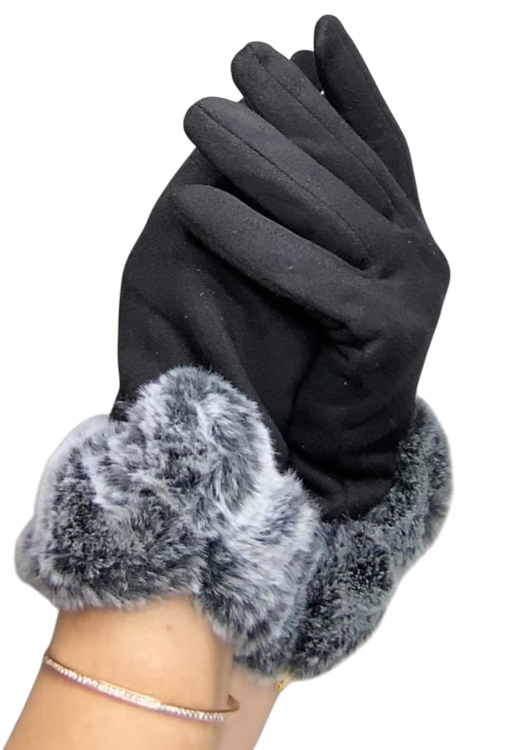 HAZEL. Elegant warm faux fur trim ladies gloves
