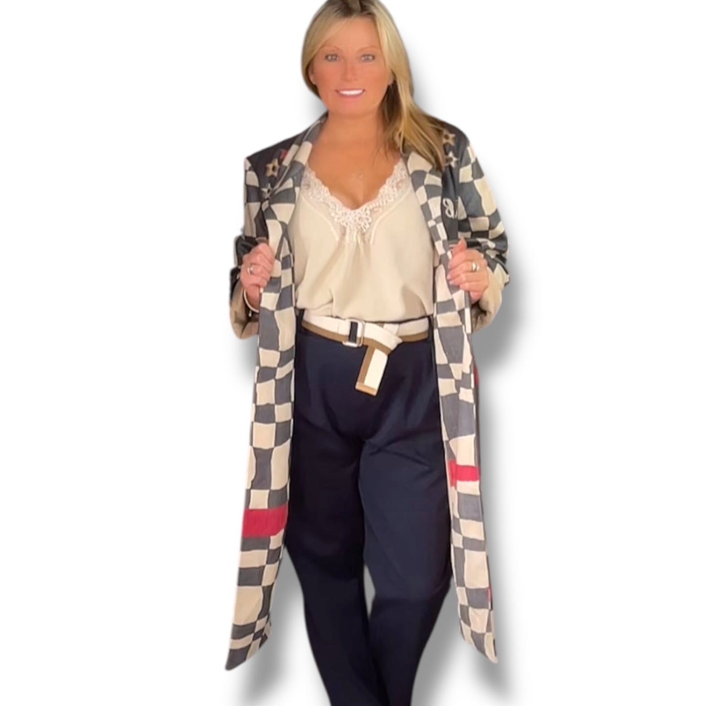 Alaya. Faux Suede Checkered Coat