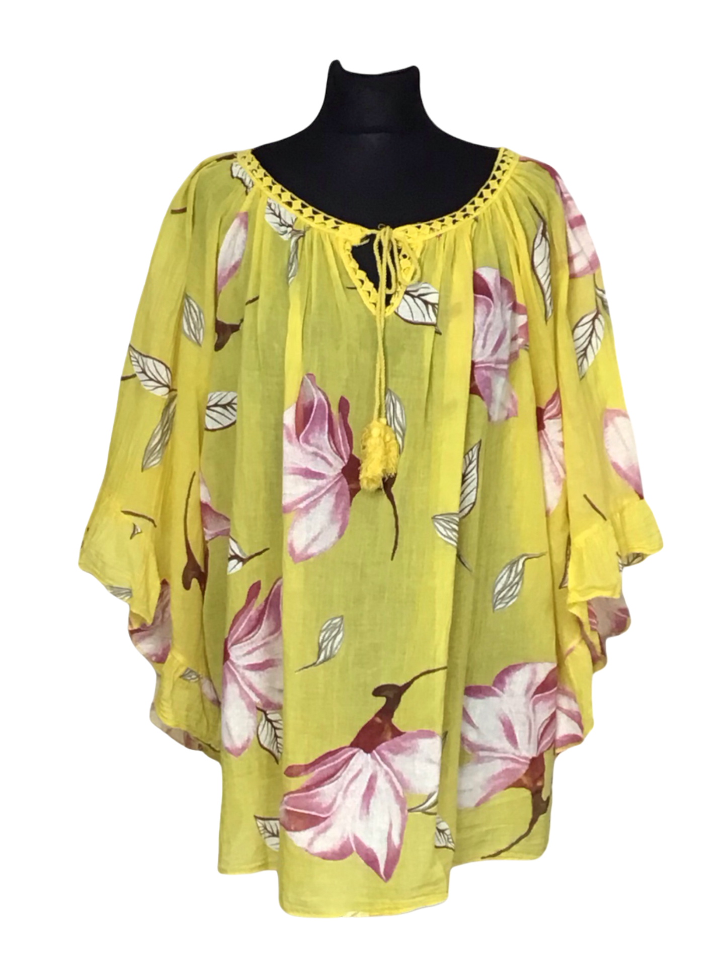 FLORENCE. Sheer Floral Top with Angel Wing Sleeves
