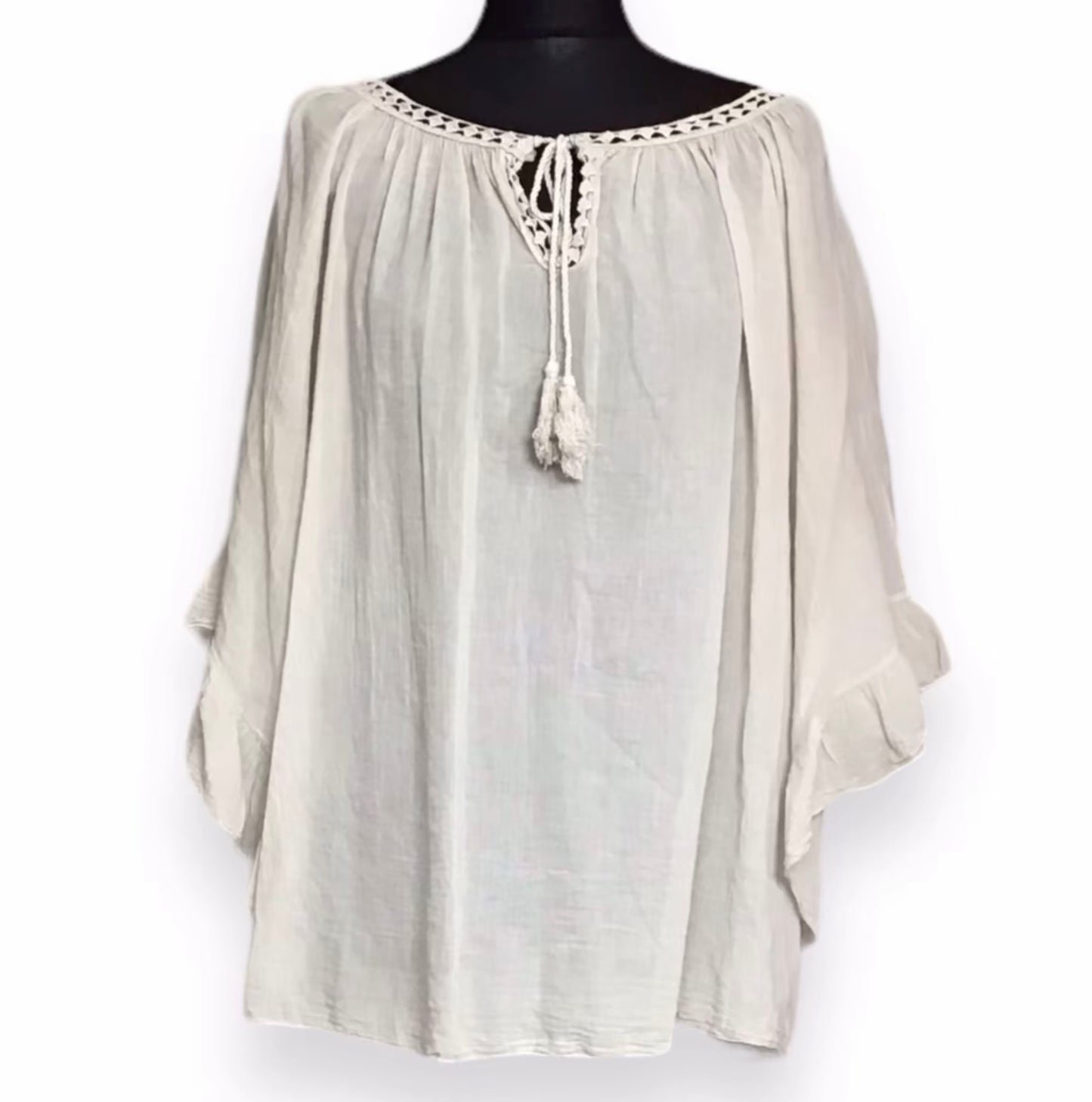 Mary. Sheer Cotton Angel Wing Sleeve Blouse