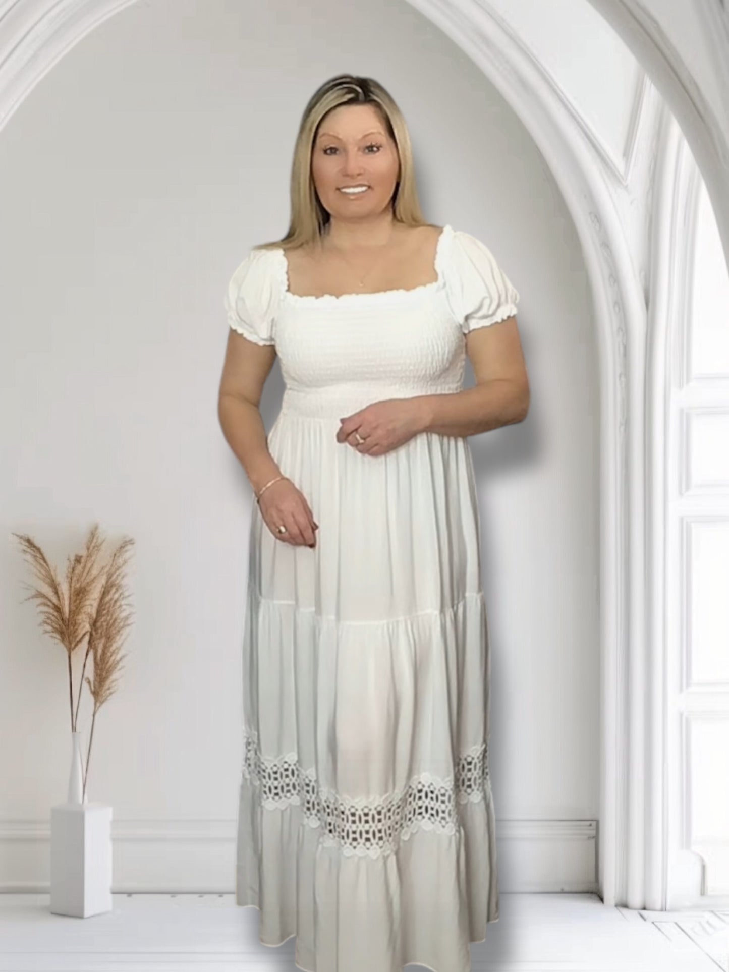 Anna. Smocked Bodice Midaxi Dress