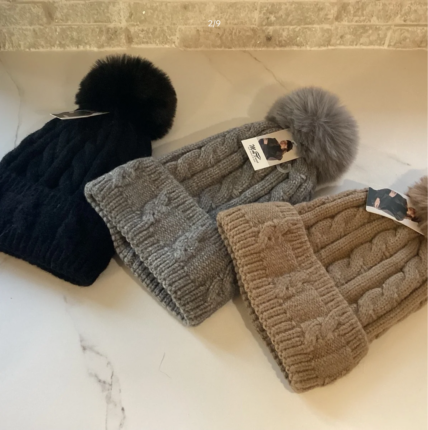 Woolly PomPom Cable-Knit Fleece Lined Hat. (Aster)
